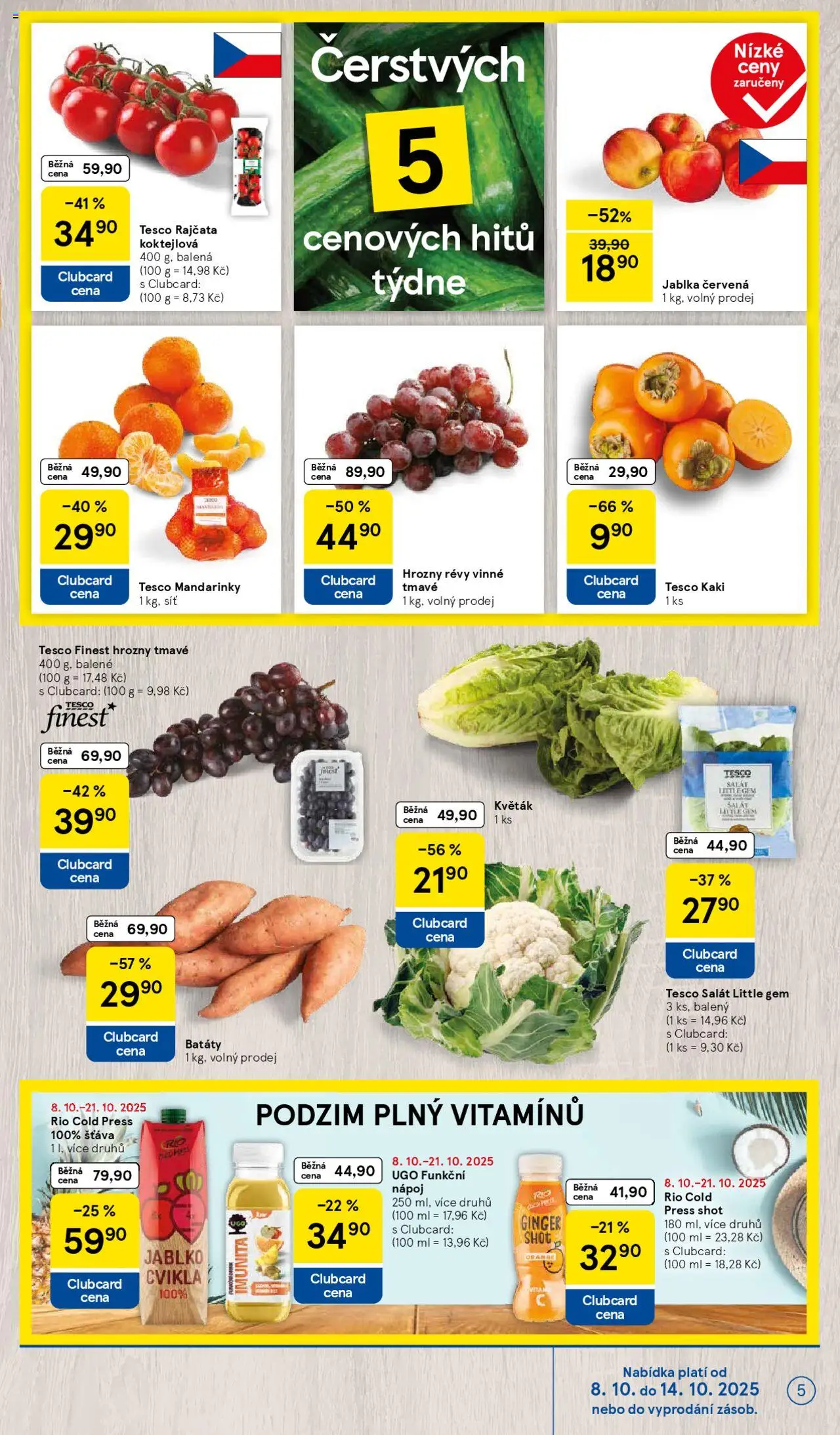 Tesco leták - Hypermarket od 08.10.2025 | Strana: 5 | Produkty: Jablka, Síť, Kaki, Hrozny
