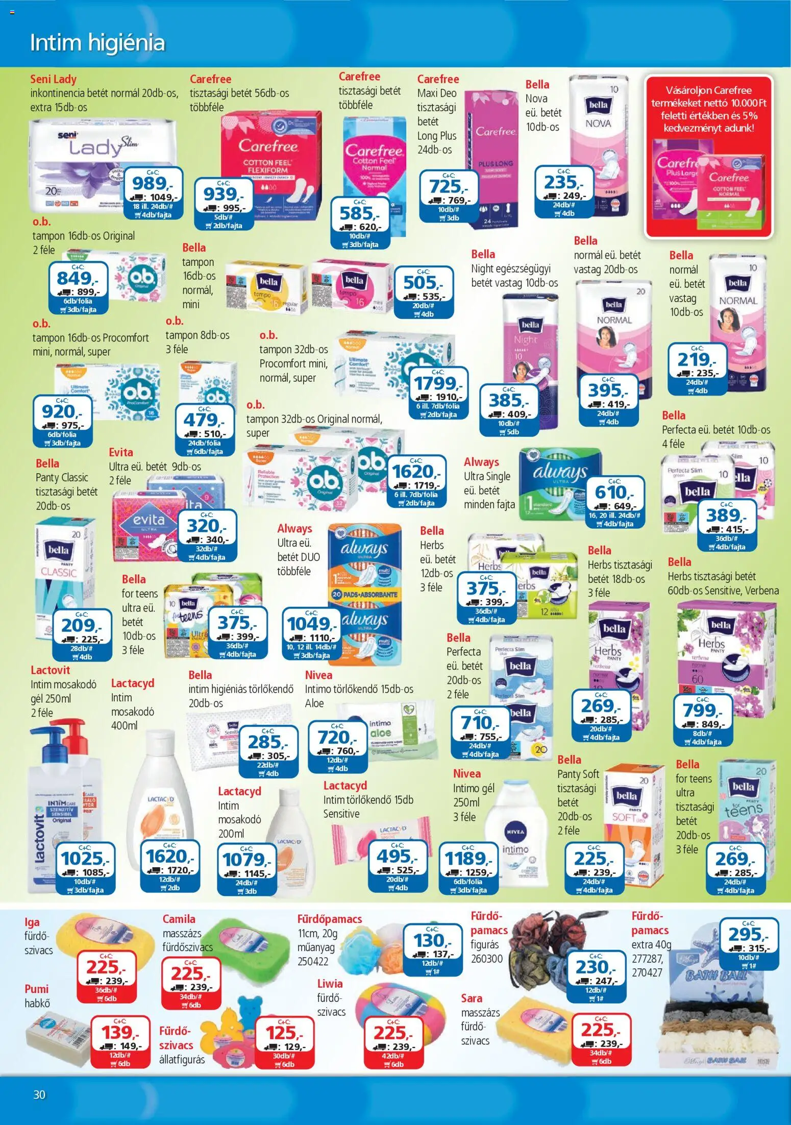 ÁRKLUB akciós ujság - amely érvényes a következő dátumtól: 01.04.2026 | Oldal: 30 | Termékek: Törlőkendő, Tisztasági betét