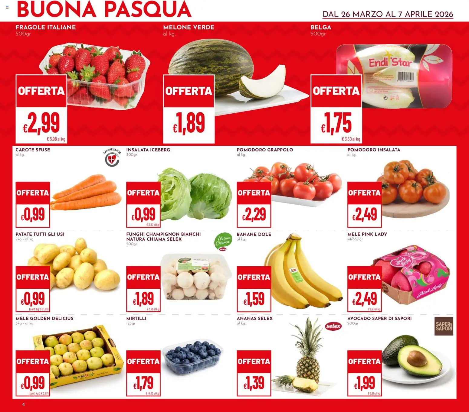 Volantino Pan del 26.03.2026 | Pagina: 4 | Prodotti: Fragole, Insalata, Avocado, Carote