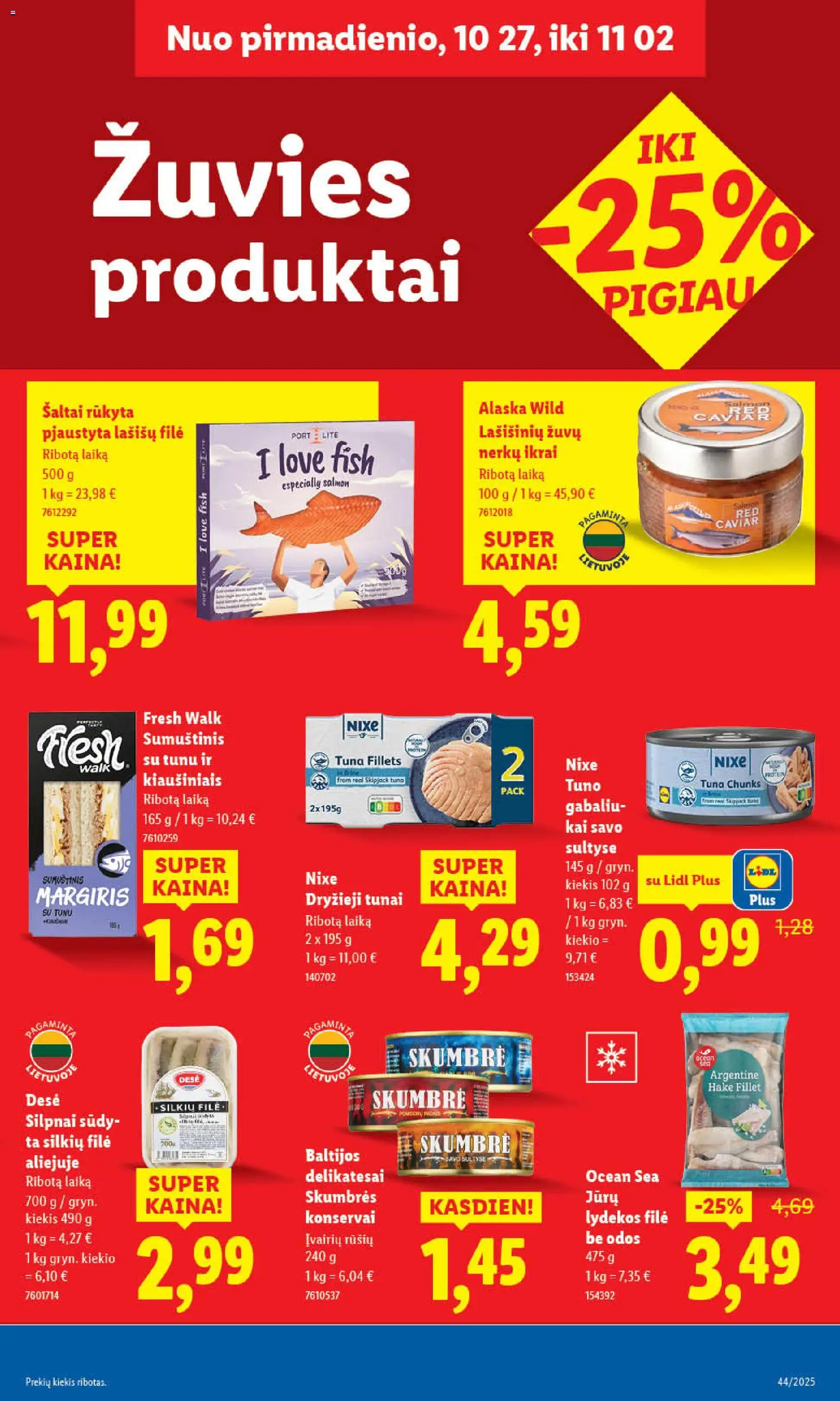 LIDL akcijos nuo 27.10.2025 | Puslapis: 33 | Prekių: Sumuštinis, Silkių filė, Konservai, Ikrai