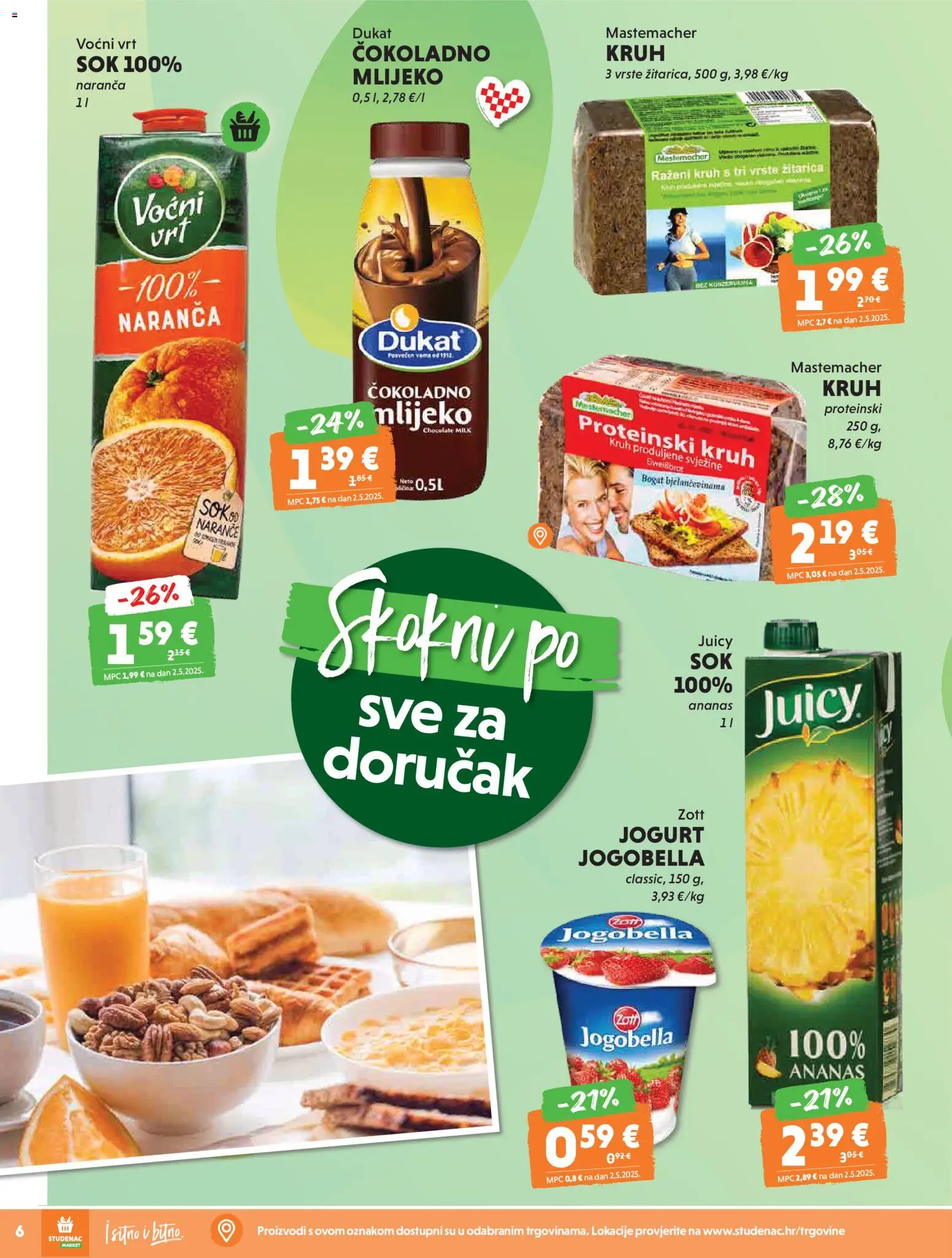 Studenac katalog | vrijedi od 15.04.2026 | Stranica: 6 | Proizvodi: Mlijeko, Jogurt, Kruh, Naranče