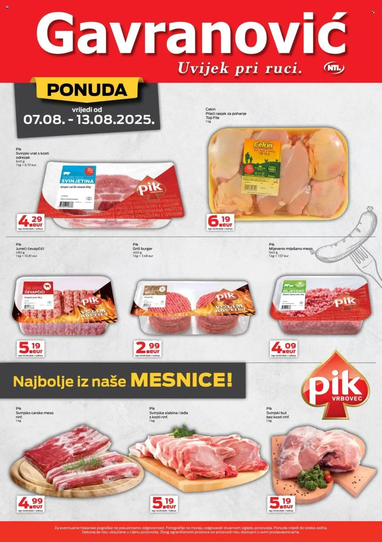 Gavranović katalog | vrijedi od 07.08.2025 | Stranica: 5 | Proizvodi: Svinjski vrat, Meso, Svinjetina, Ćevapčići