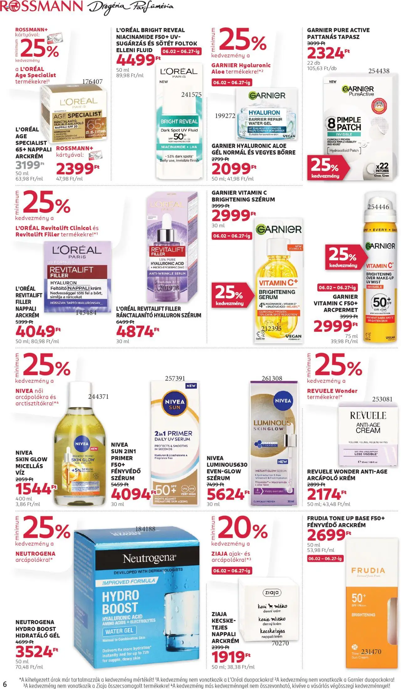 Rossmann akciós ujság - amely érvényes a következő dátumtól: 16.06.2025 | Oldal: 6 | Termékek: Micellás víz, Arckrém, Vitamin c, Fényvédő