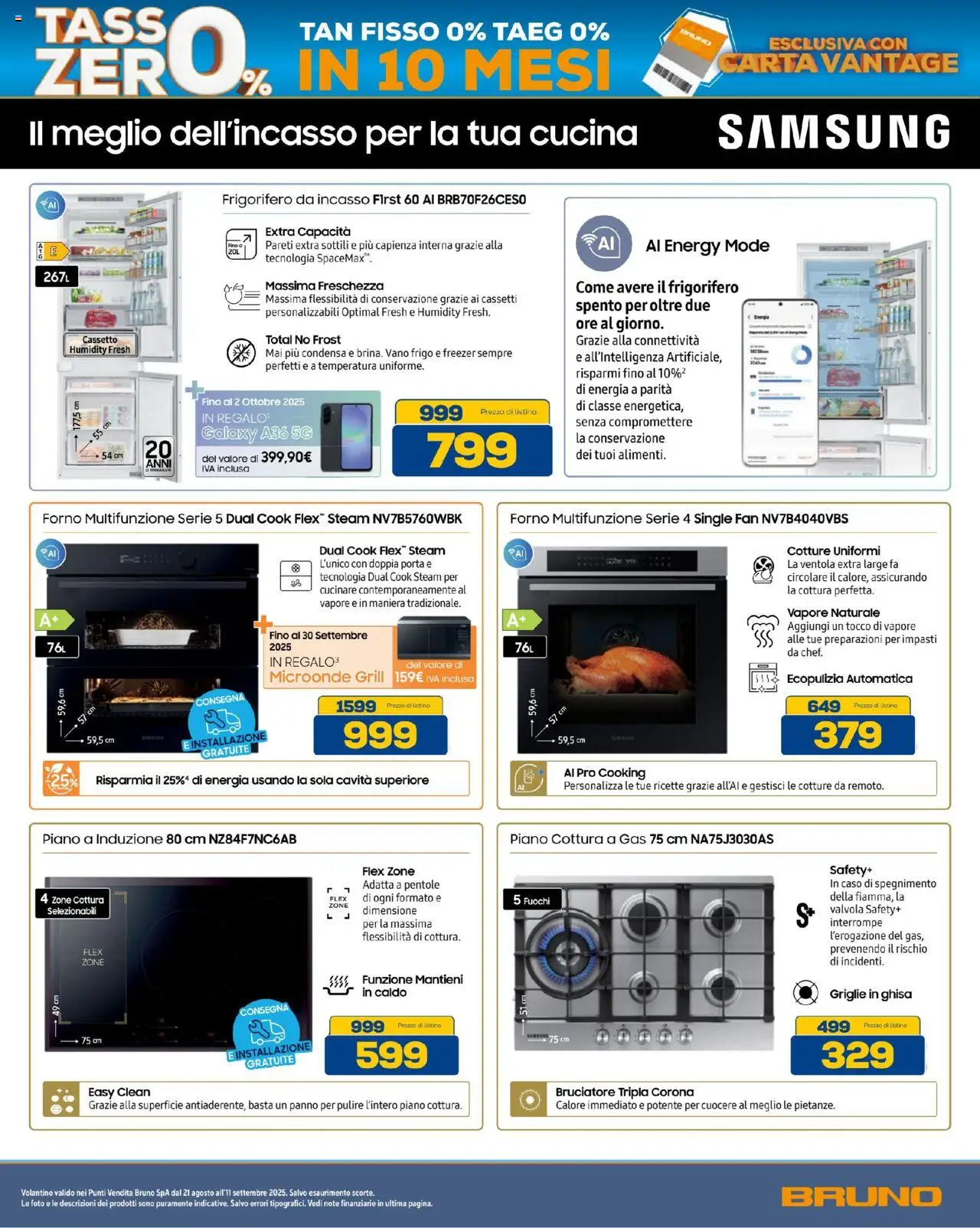 Volantino BRUNO del 21.08.2025 | Pagina: 57 | Prodotti: Freezer, Piano cottura, Frigorifero, Frigorifero da incasso