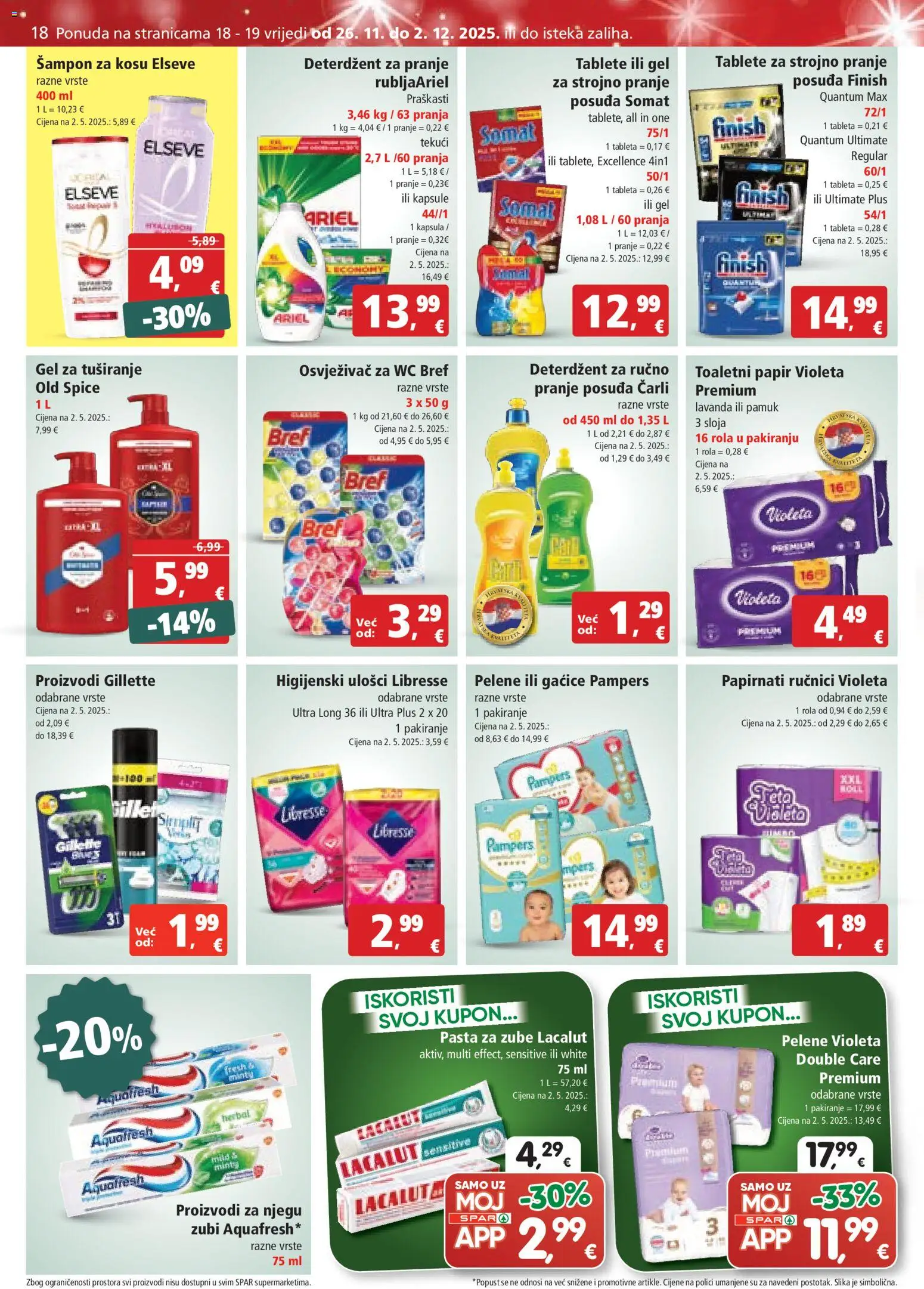 Spar katalog | vrijedi od 26.11.2025 | Stranica: 18 | Proizvodi: Pasta za zube, Gaćice, Finish, Pampers