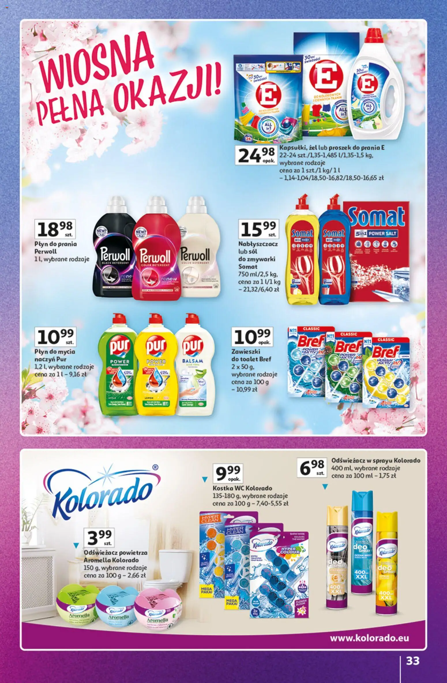 Auchan gazetka - Znane Marki Hipermarket od 23.04.2026 | Strona: 33 | Produkty: Odświeżacz, Sól do zmywarki, Detergent, Sól