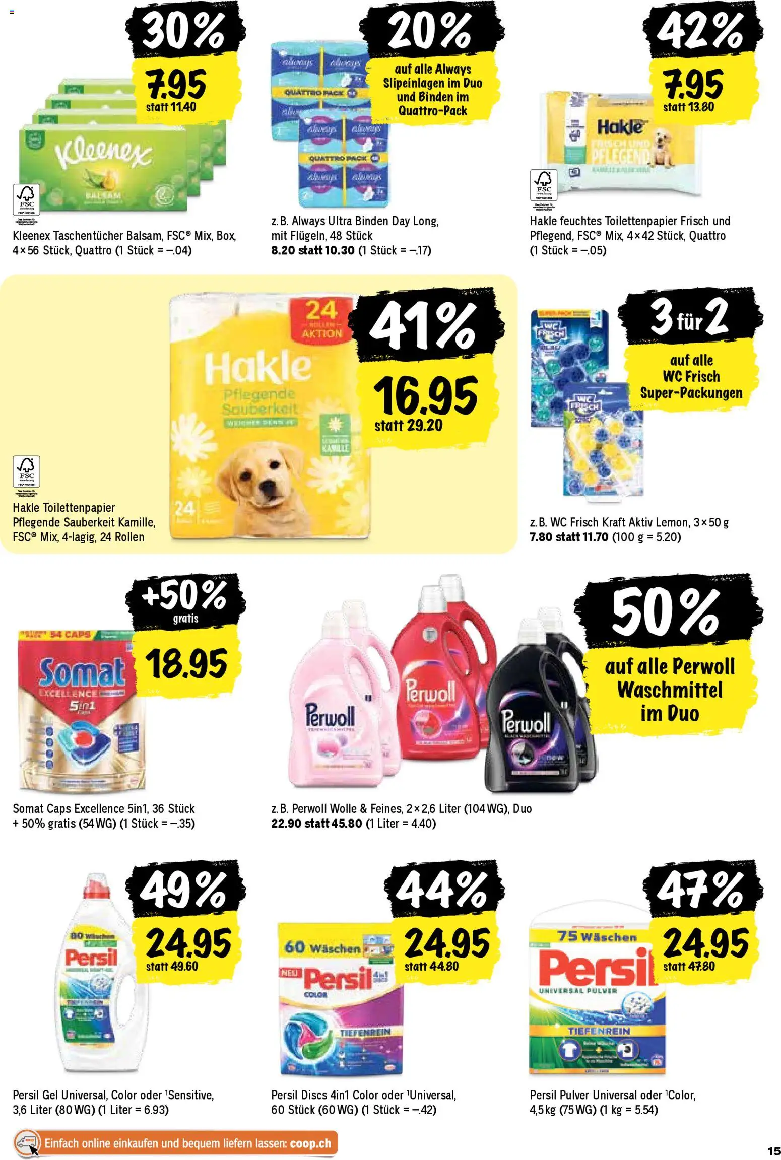 Coop Aktionen – gültig ab 15.01.2026 | Seite: 15 | Produkte: Pulver, Waschmittel, Feuchtes Toilettenpapier, Toilettenpapier