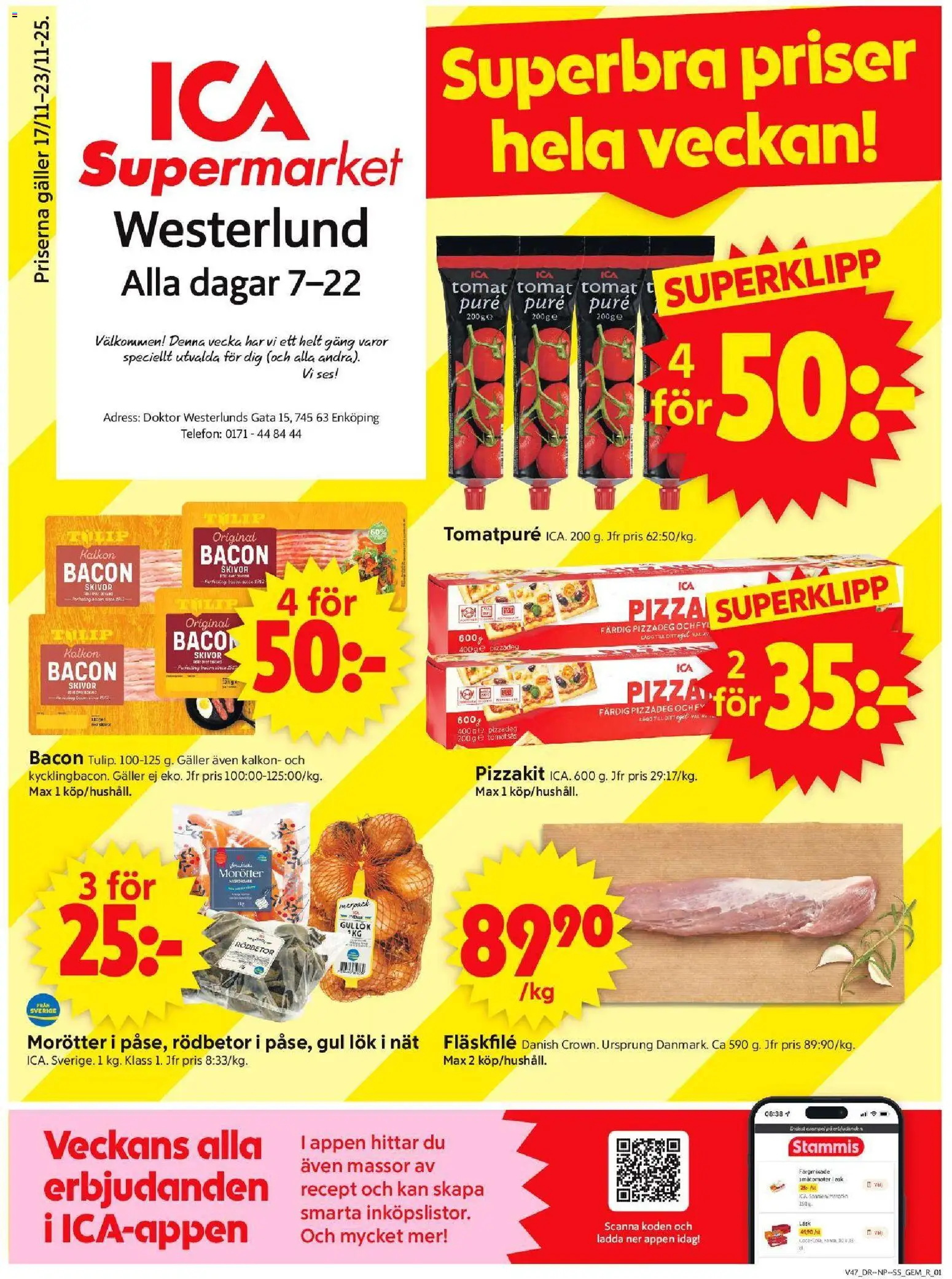 ICA Supermarket reklamblad aktuell från 17.11.2025 | Sida: 1 | Produkter: Gem, Pizza, Kalkon, Tomatsås