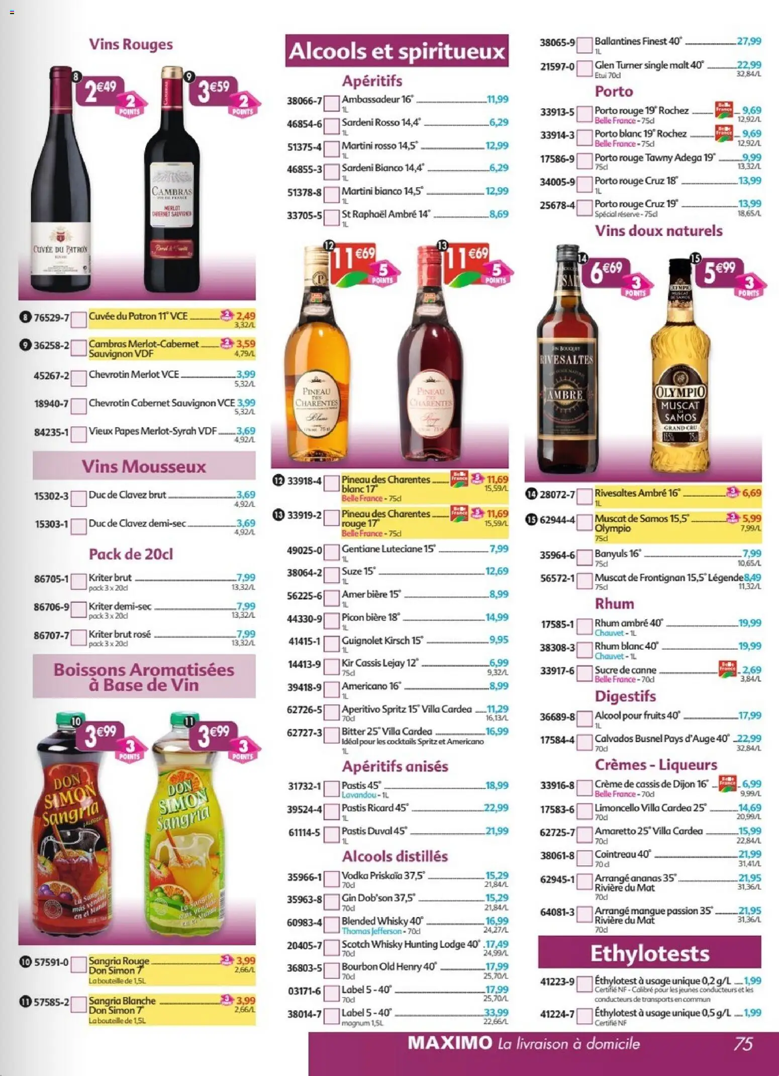 {H1} | Page: 75 | Produits: Pastis, Cointreau, Sucre de canne, Crème