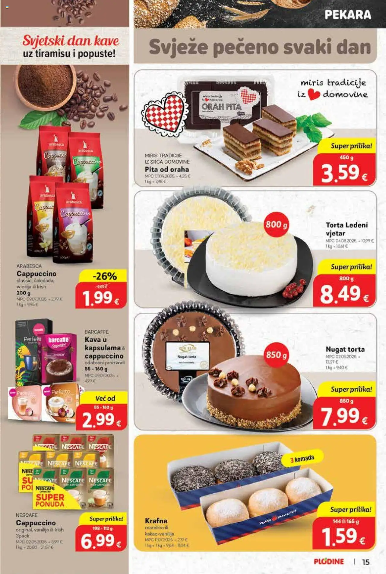 Plodine katalog | vrijedi od 01.10.2025 | Stranica: 15 | Proizvodi: Pekara, Pita, Arabesca, Barcaffe