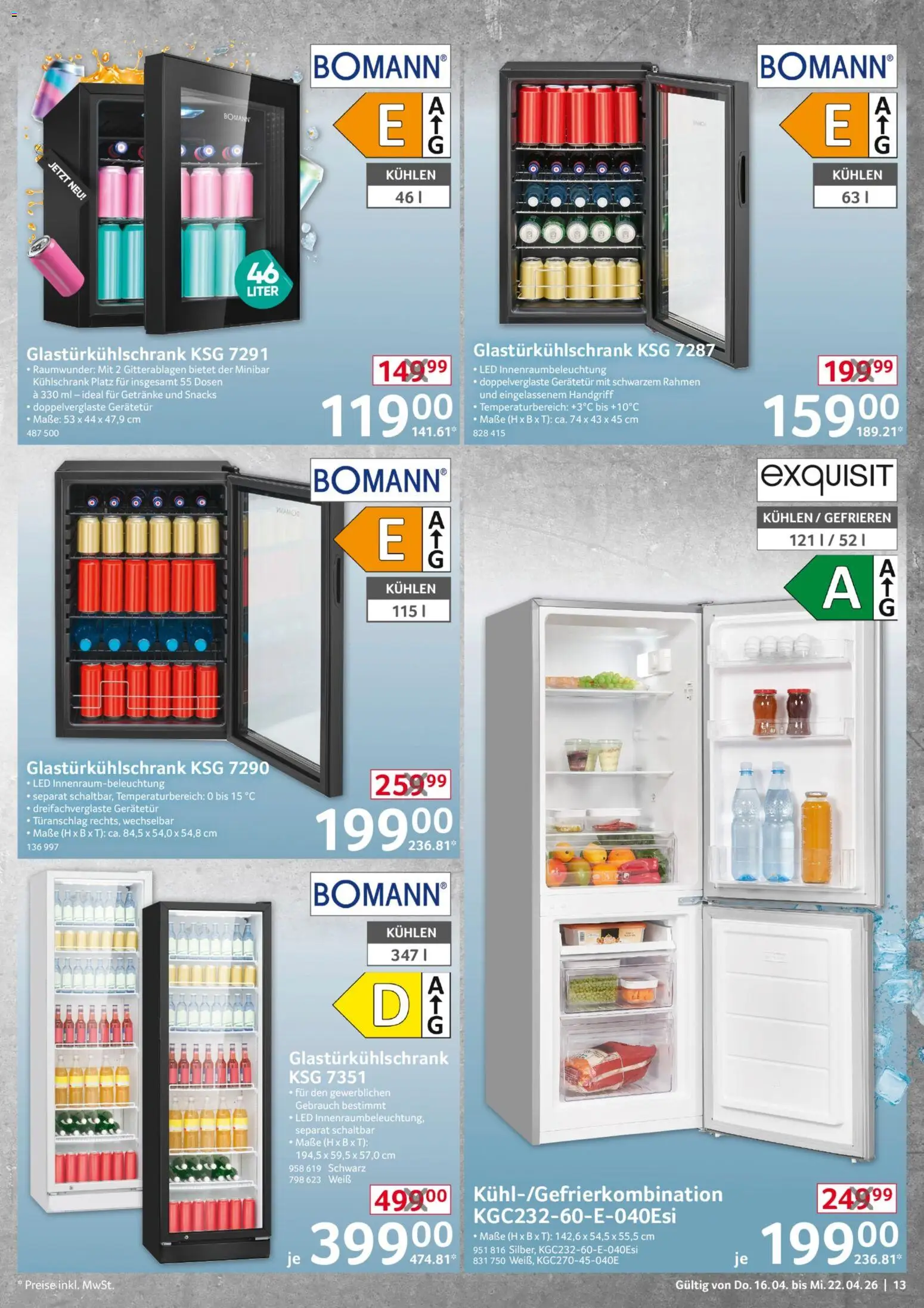 Selgros Non Food – gültig ab 16.04.2026 | Seite: 13 | Produkte: Kühlschrank