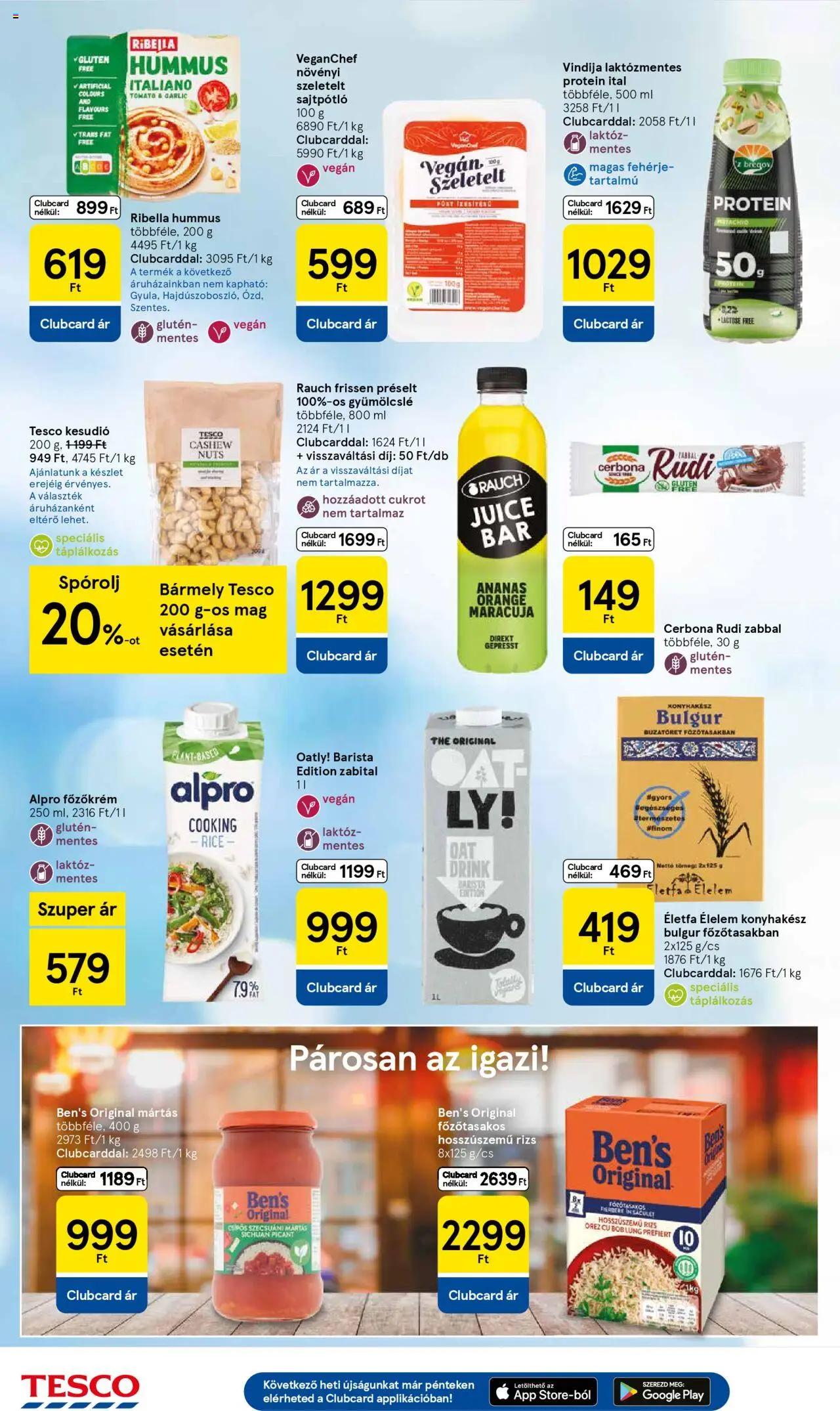 Tesco akciós ujság - amely érvényes a következő dátumtól: 21.10.2025 | Oldal: 20 | Termékek: Gyümölcslé, Kesudió, Fehérje, Vegán