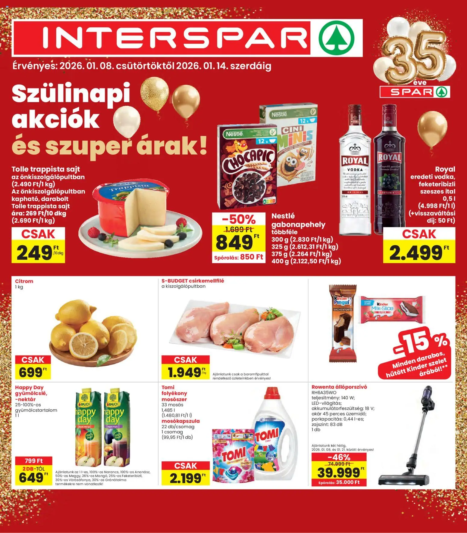 Interspar akciós ujság - amely érvényes a következő dátumtól: 08.01.2026 | Oldal: 1 | Termékek: Gabonapehely, Sajt, Eper, Mosószer