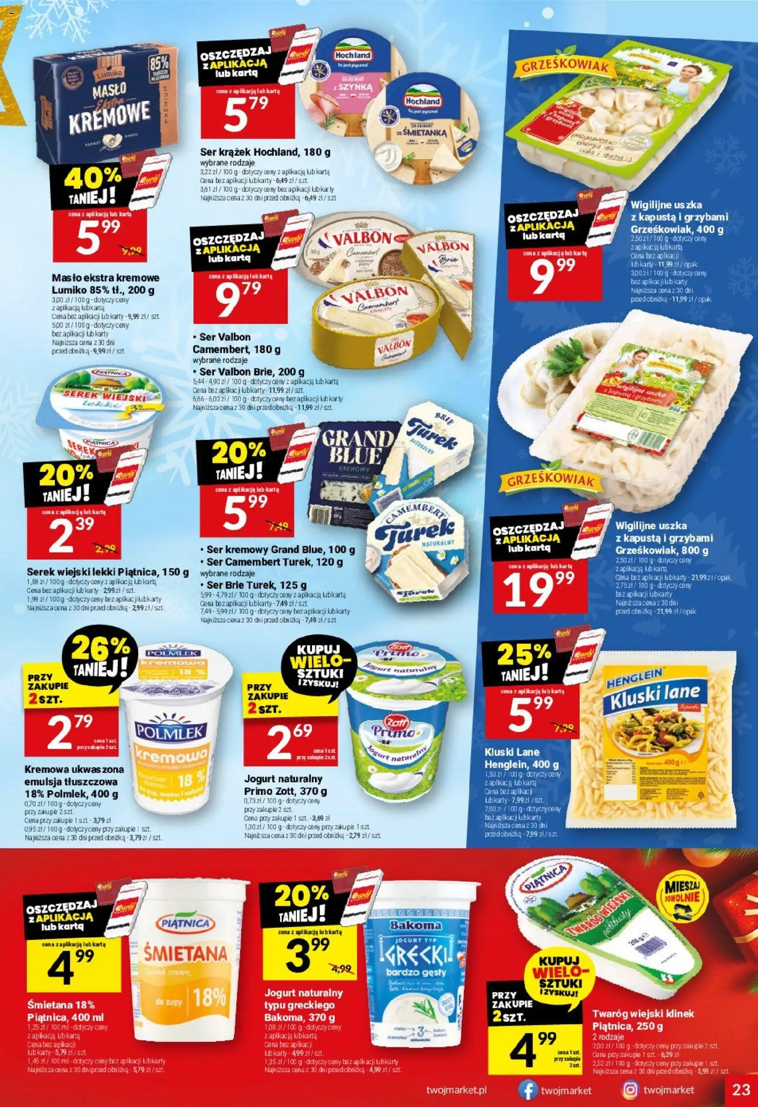 Twój Market Gazetka od 17.12.2025 | Strona: 23 | Produkty: Serek wiejski, Masło, Śmietana, Ser brie