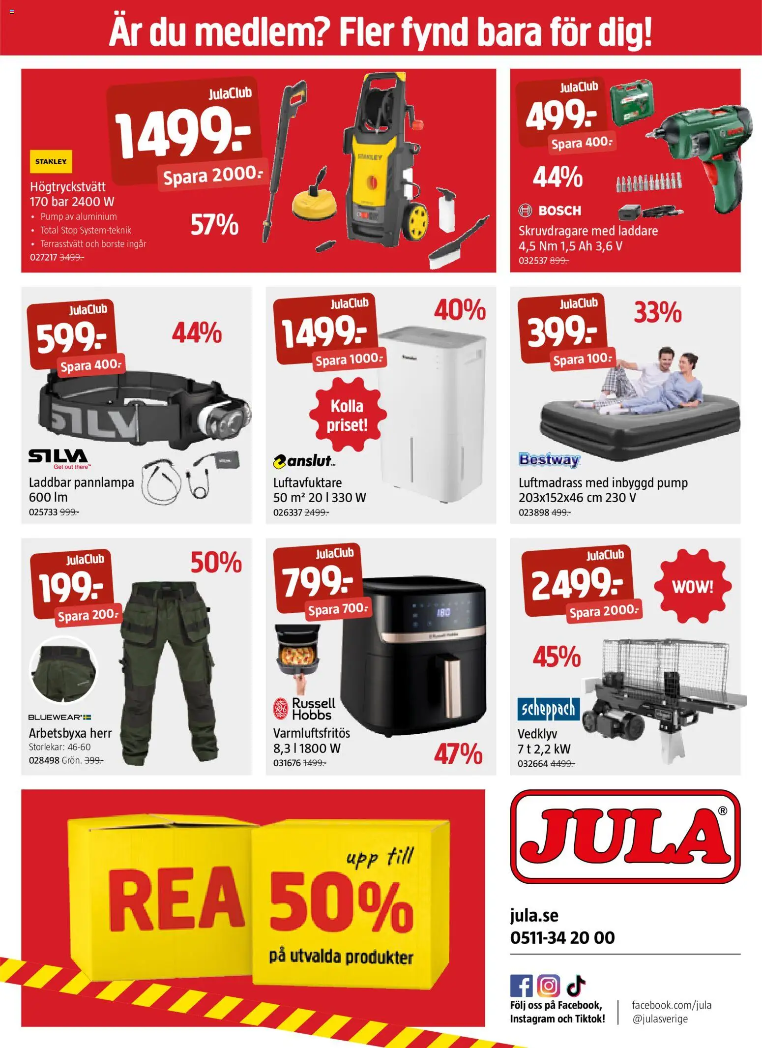 Jula reklamblad aktuell från 29.01.2026 | Sida: 8 | Produkter: Skruvdragare, Pump, Vedklyv, Pannlampa