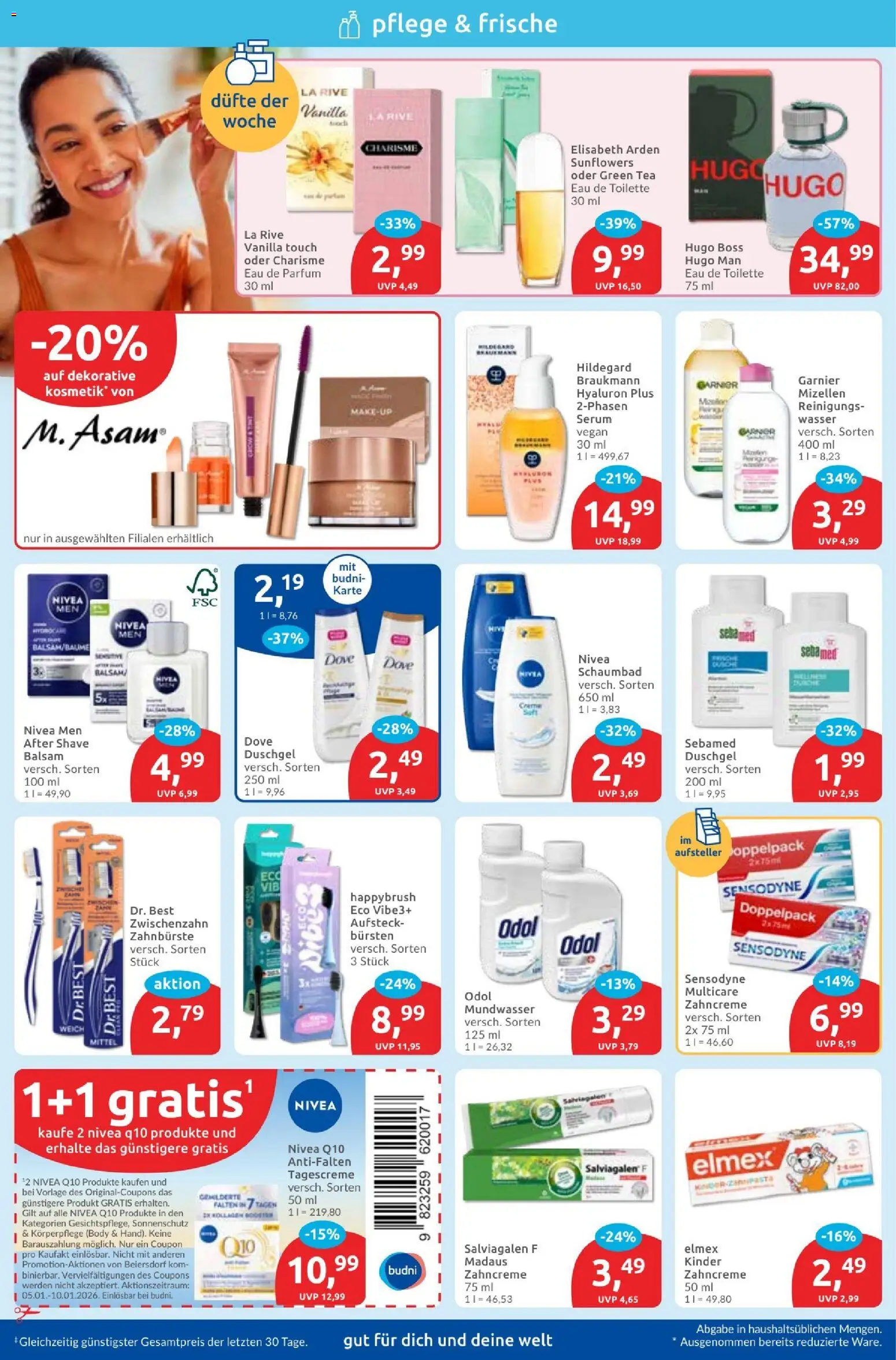 Budni Prospekt – gültig ab 06.01.2026 | Seite: 2 | Produkte: Duschgel, Mundwasser, Wasser, Tagescreme