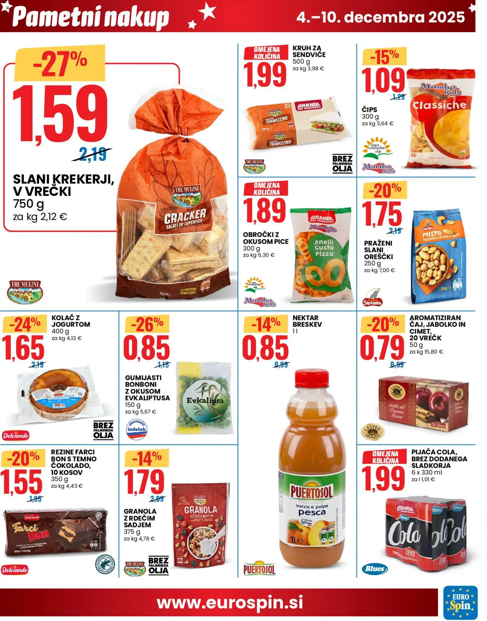 Novi Eurospin katalog ponudbe – veljaven od 04.12.2025 | Stran: 7 | Izdelki: Olje, Kruh, Cips, Breskev