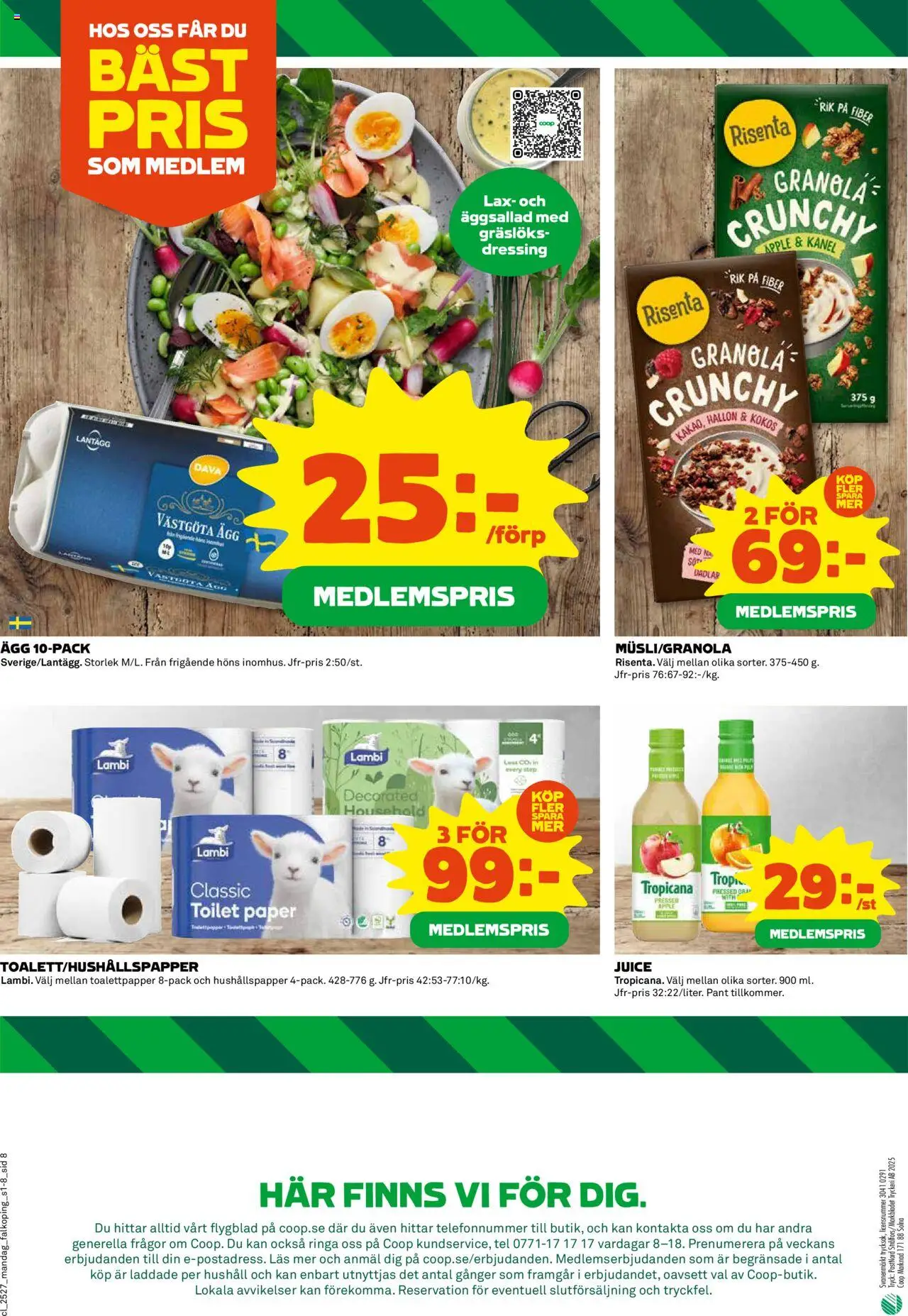 Coop reklamblad aktuell från 30.06.2025 | Sida: 8 | Produkter: Ägg, Juice, Granola, Hallon