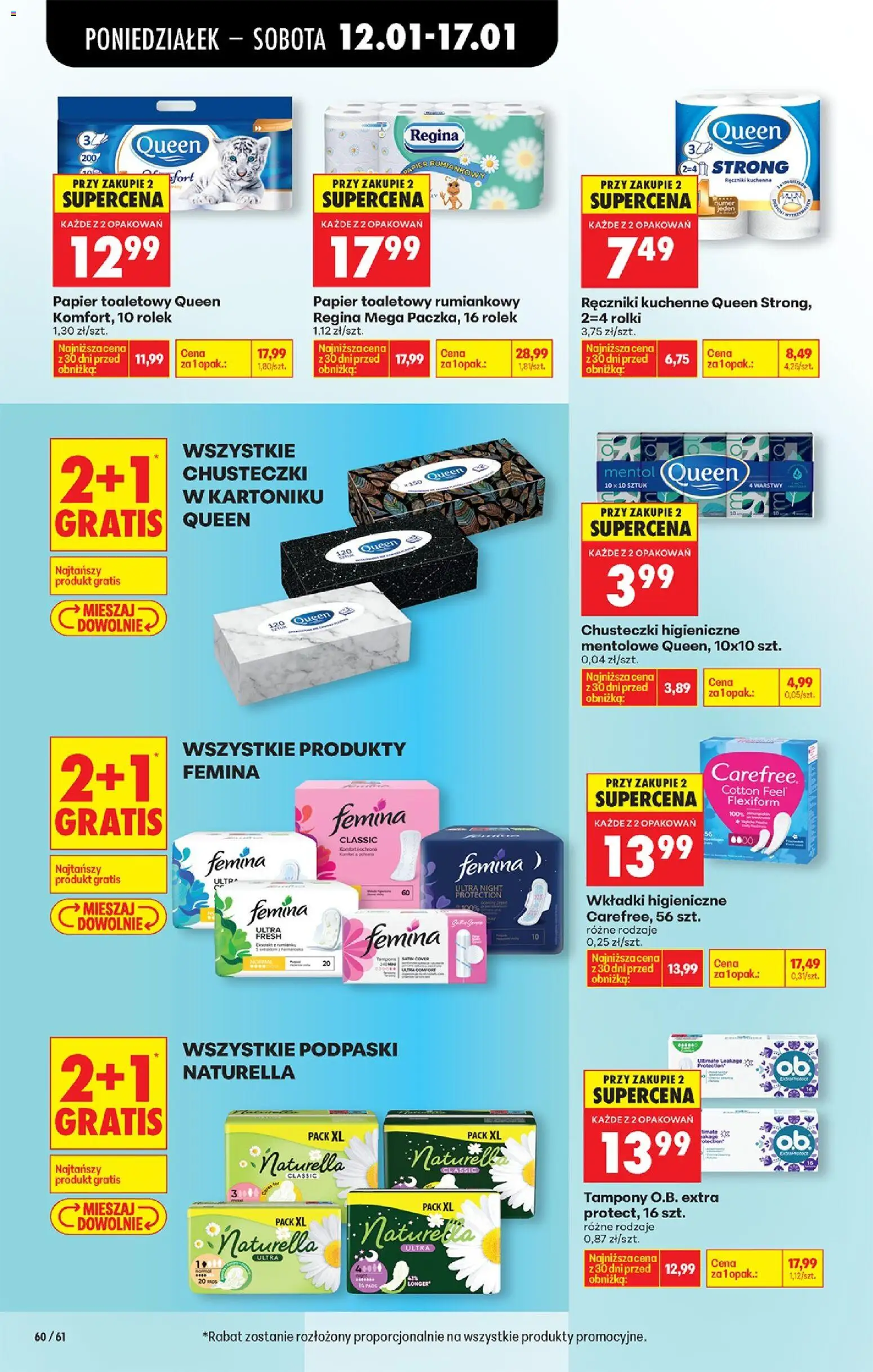 Biedronka gazetka od 12.01.2026 | Strona: 72 | Produkty: Ręczniki kuchenne, Tampony, Rolki, Wkładki higieniczne