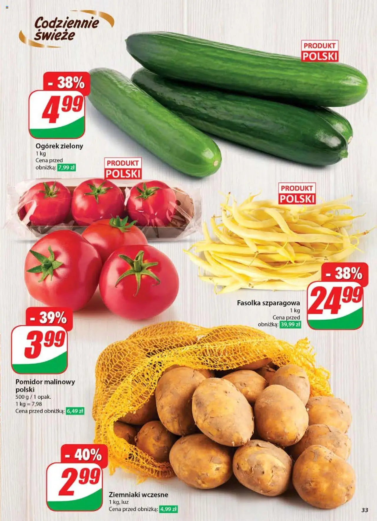 Dino Gazetka od 04.06.2025 | Strona: 33 | Produkty: Pomidor malinowy, Fasolka szparagowa, Ziemniaki