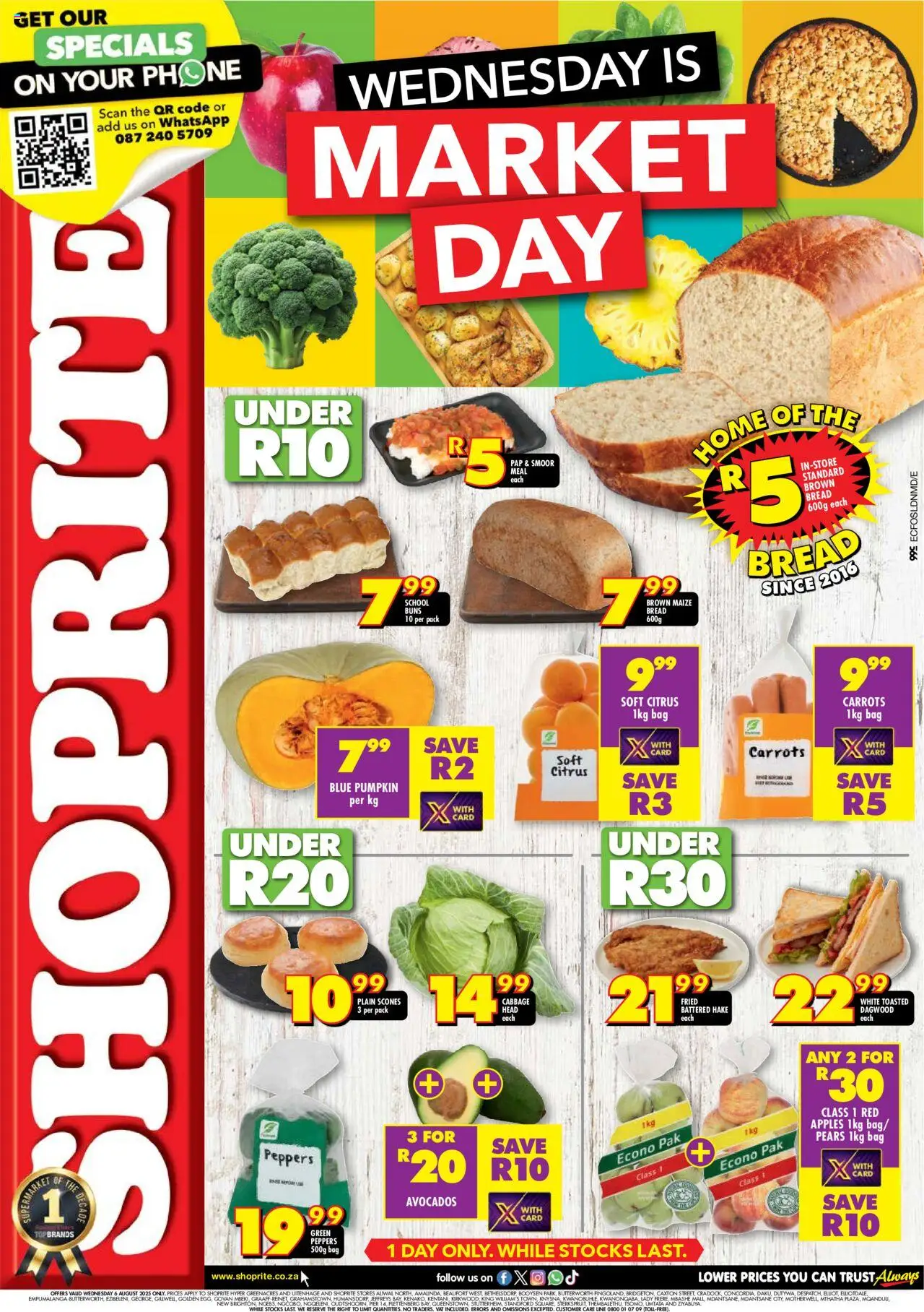 Shoprite Eastern Cape - Market Day Deals │ valid from 06.08.2025 | Page: 1 | Products: Pears, Phone, Apples, Carrots