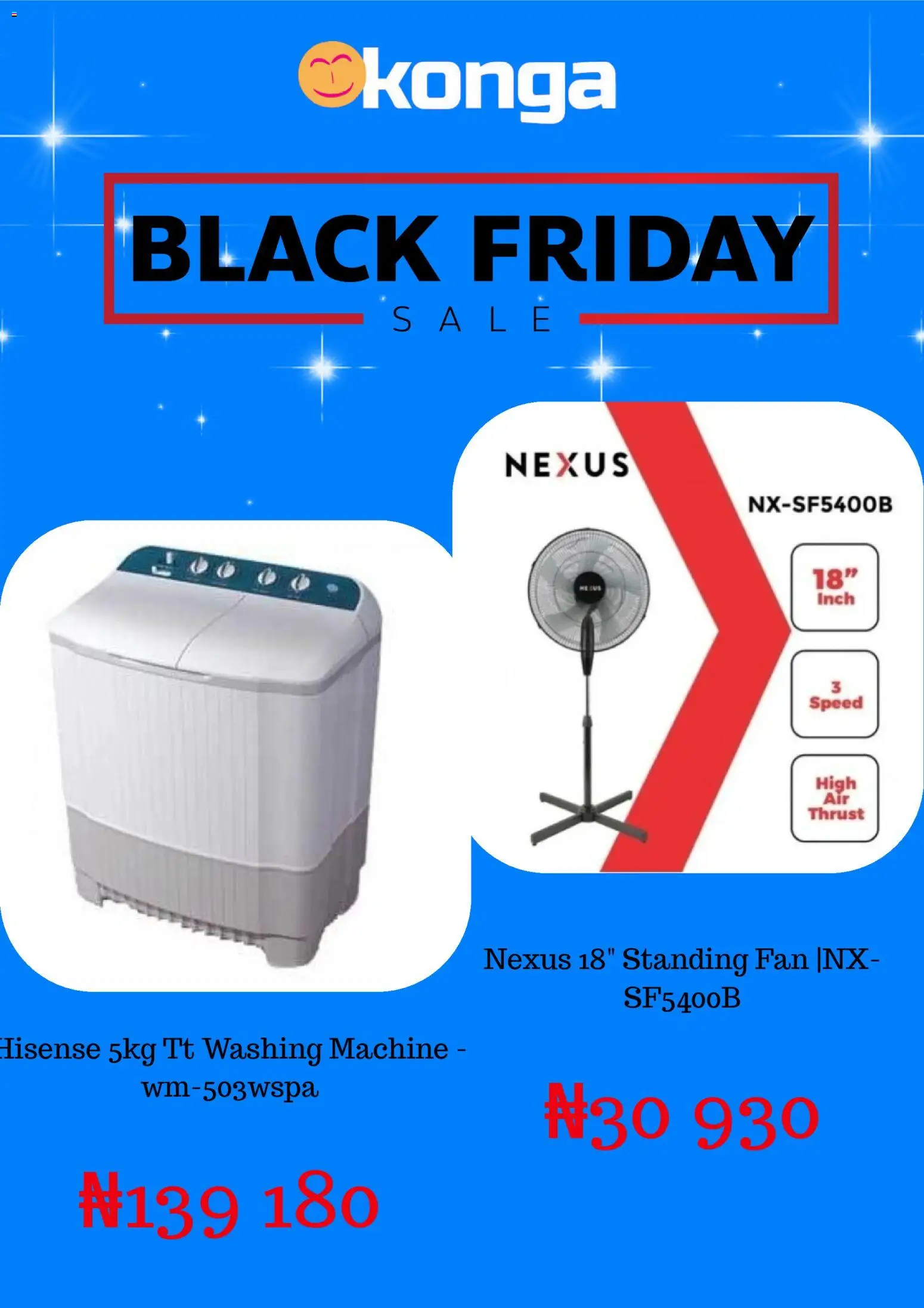 Konga Black Friday valid from 28.11.2025 | Page: 2 | Products: Washing machine, Fan