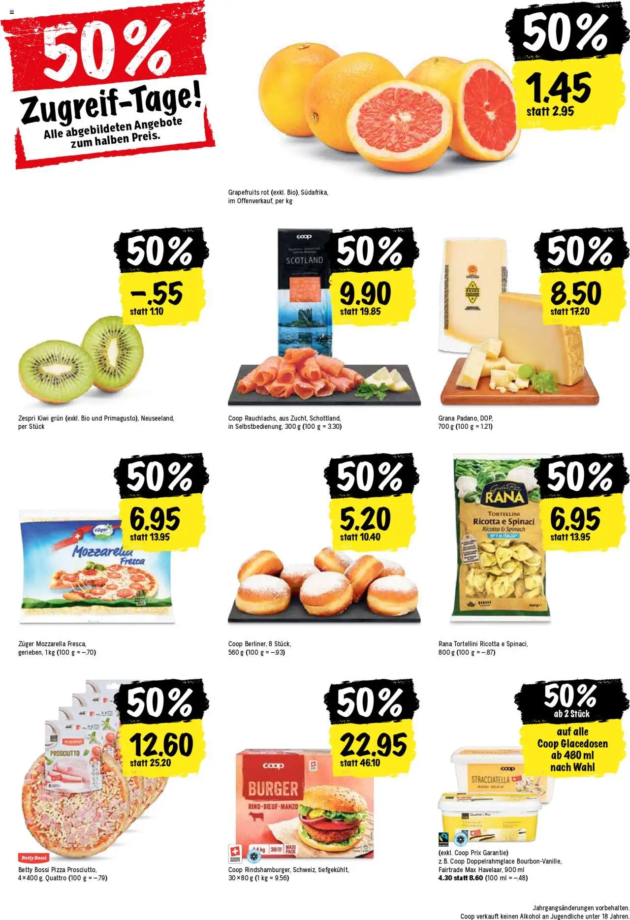 Coop Aktionen – gültig ab 18.09.2025 | Seite: 22 | Produkte: Burger, Pizza, Grapefruit, Kiwi