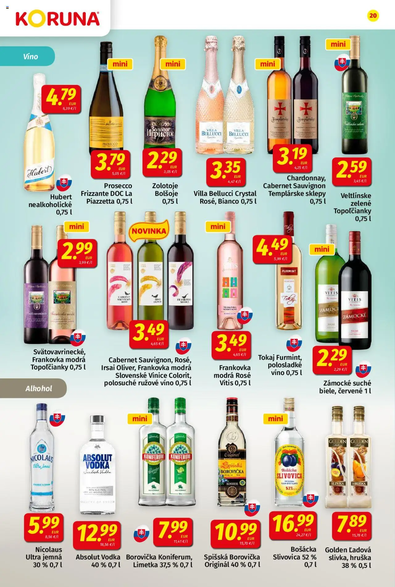 Nové Koruna akcie – leták je platný od 10.10.2025 | Strana: 20 | Produkty: Limetka, Slivovica, Vodka, Alkohol