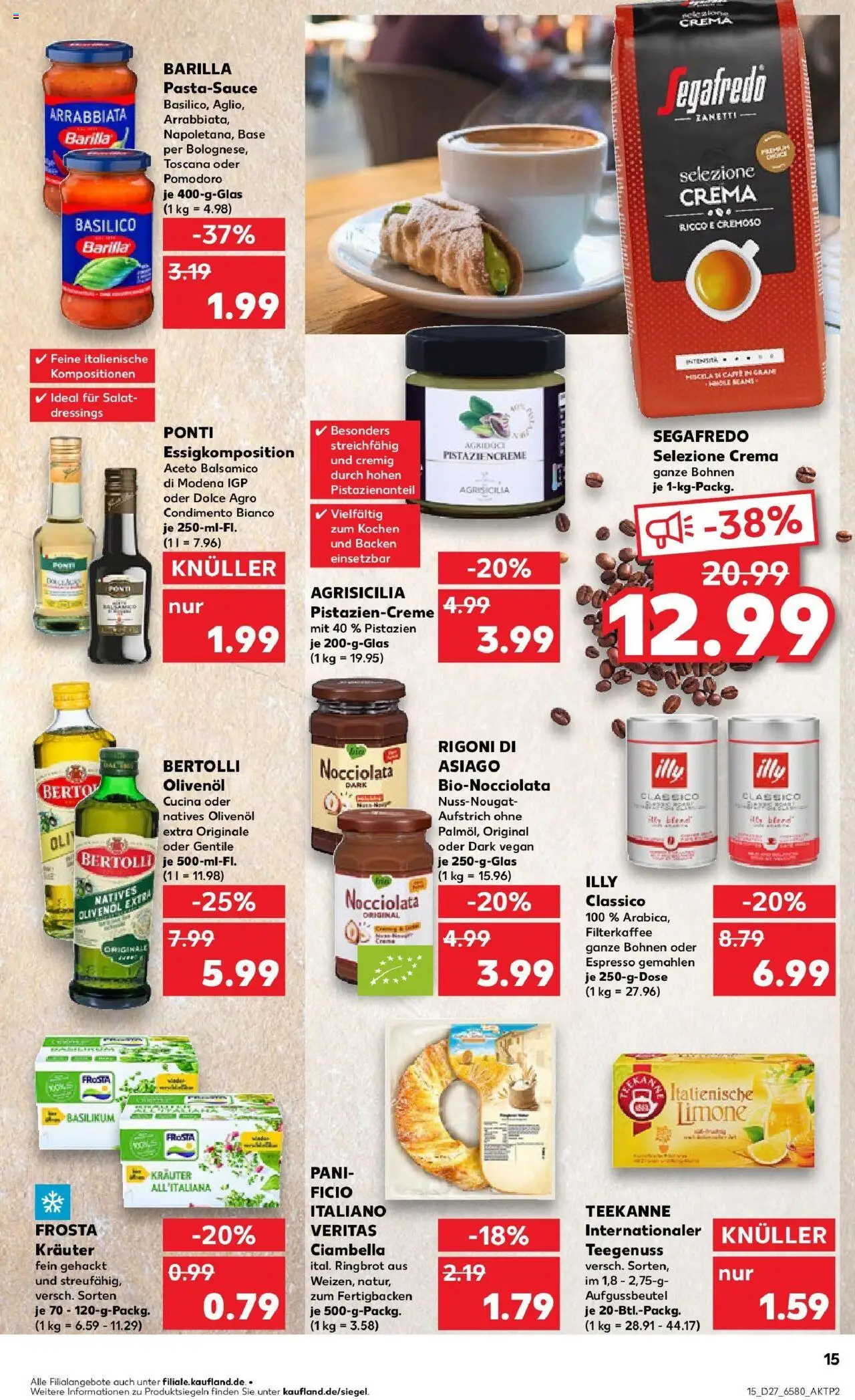 Kaufland prospekt Detmold	 - gültig ab dem 03.07.2025 | Seite: 15 | Produkte: Olivenol, Frosta, Salat, Segafredo