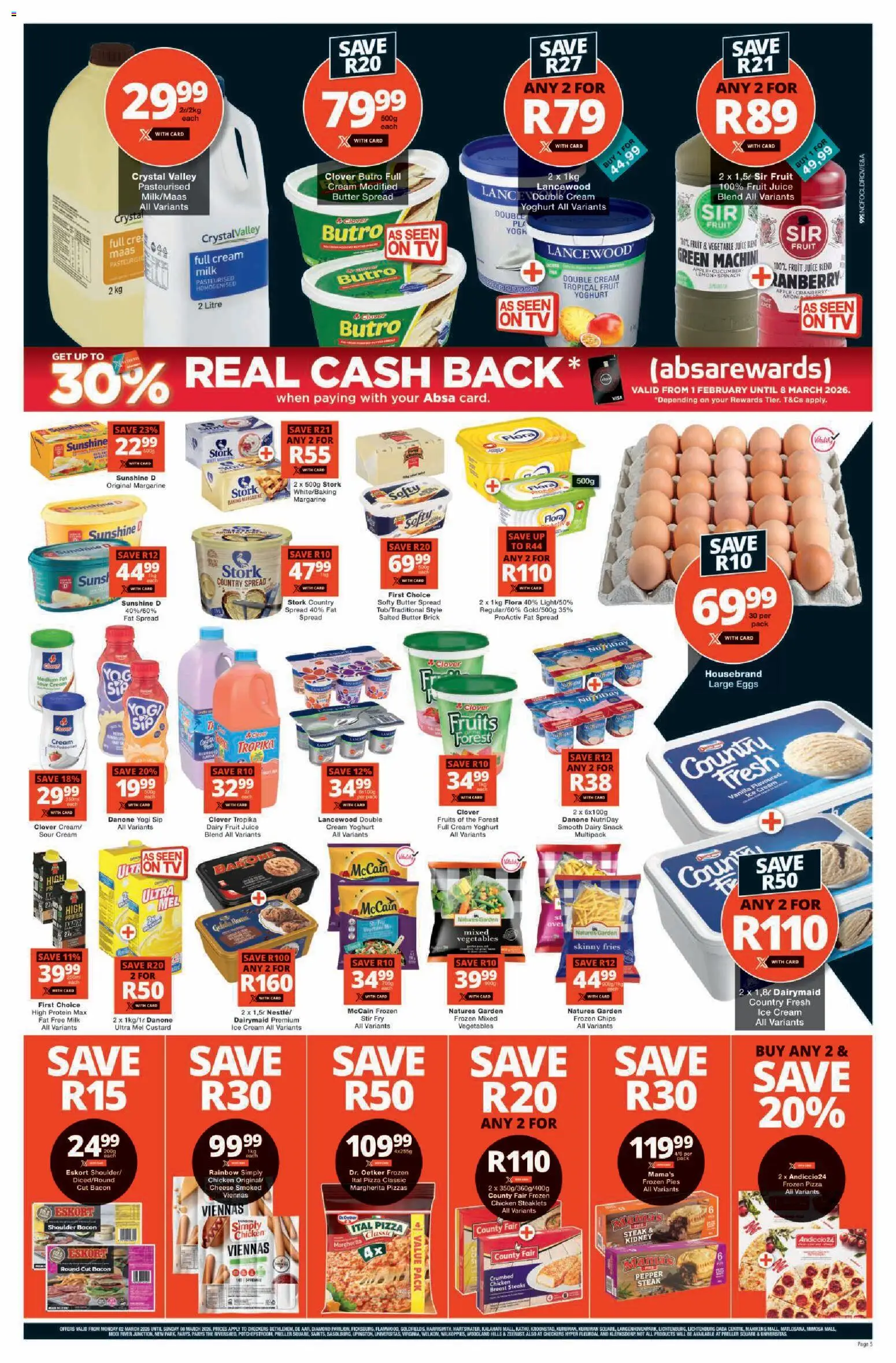 New Checkers catalogue – valid from 02.03.2026 | Page: 5 | Products: Yoghurt, Sour cream, Chips, Fruit
