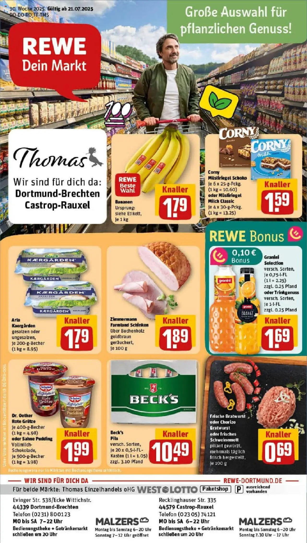 Rewe prospekt Dortmund / Brechten	 - gültig ab dem 20.07.2025 | Seite: 1 | Produkte: Bratwurst, Bananen, Telefon, Uhr