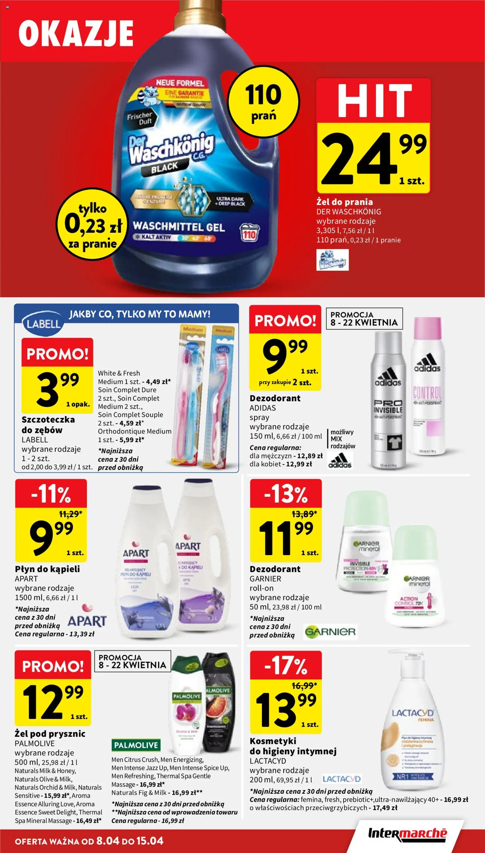 Intermarche gazetka od 08.04.2026 | Strona: 35 | Produkty: Kosmetyki, Prysznic, Dezodorant, Szczoteczka do zębów