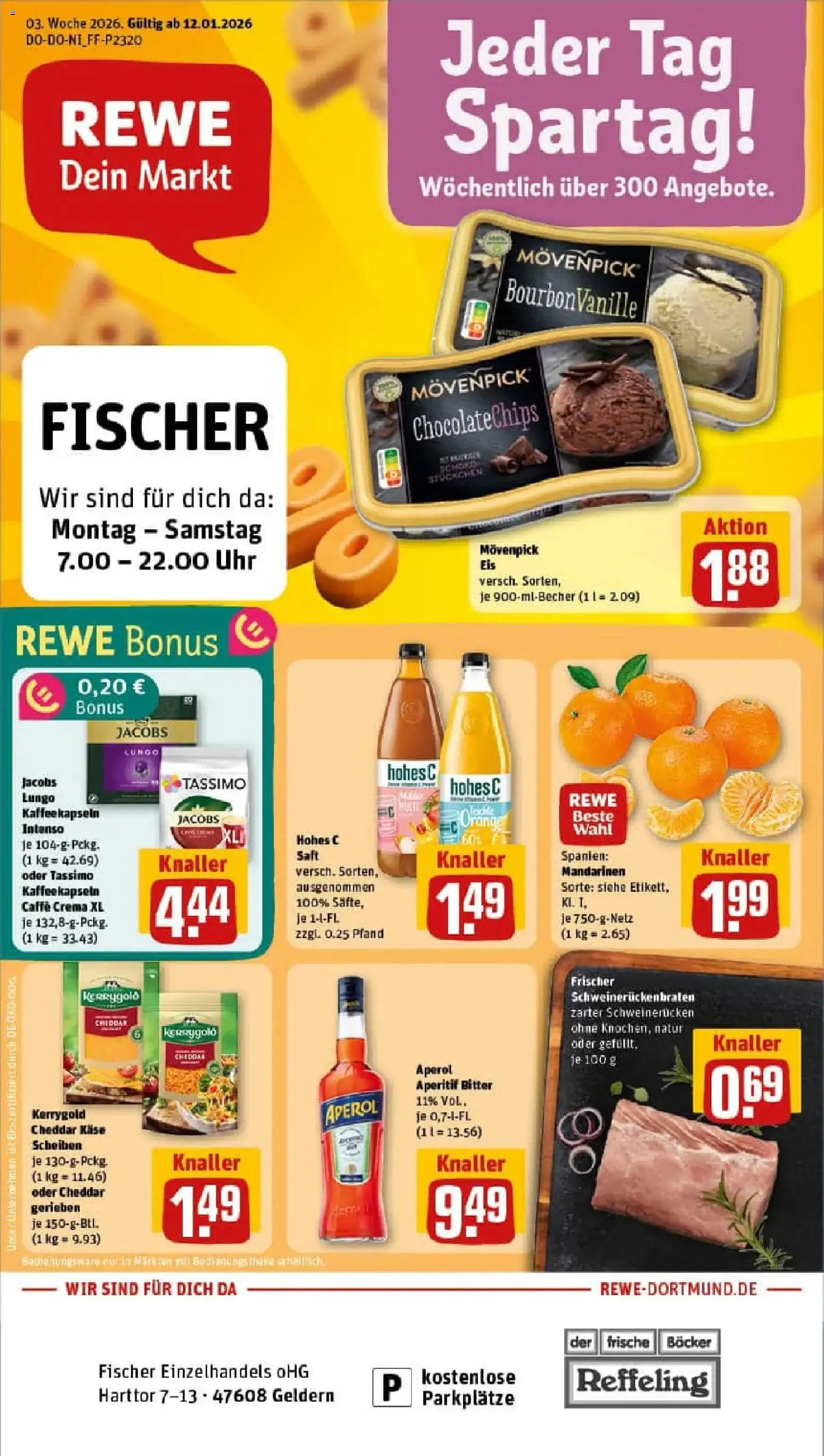 Rewe prospekt Geldern	 – gültig ab 11.01.2026 | Seite: 1 | Produkte: Movenpick eis, Hohes c, Eis, Uhr