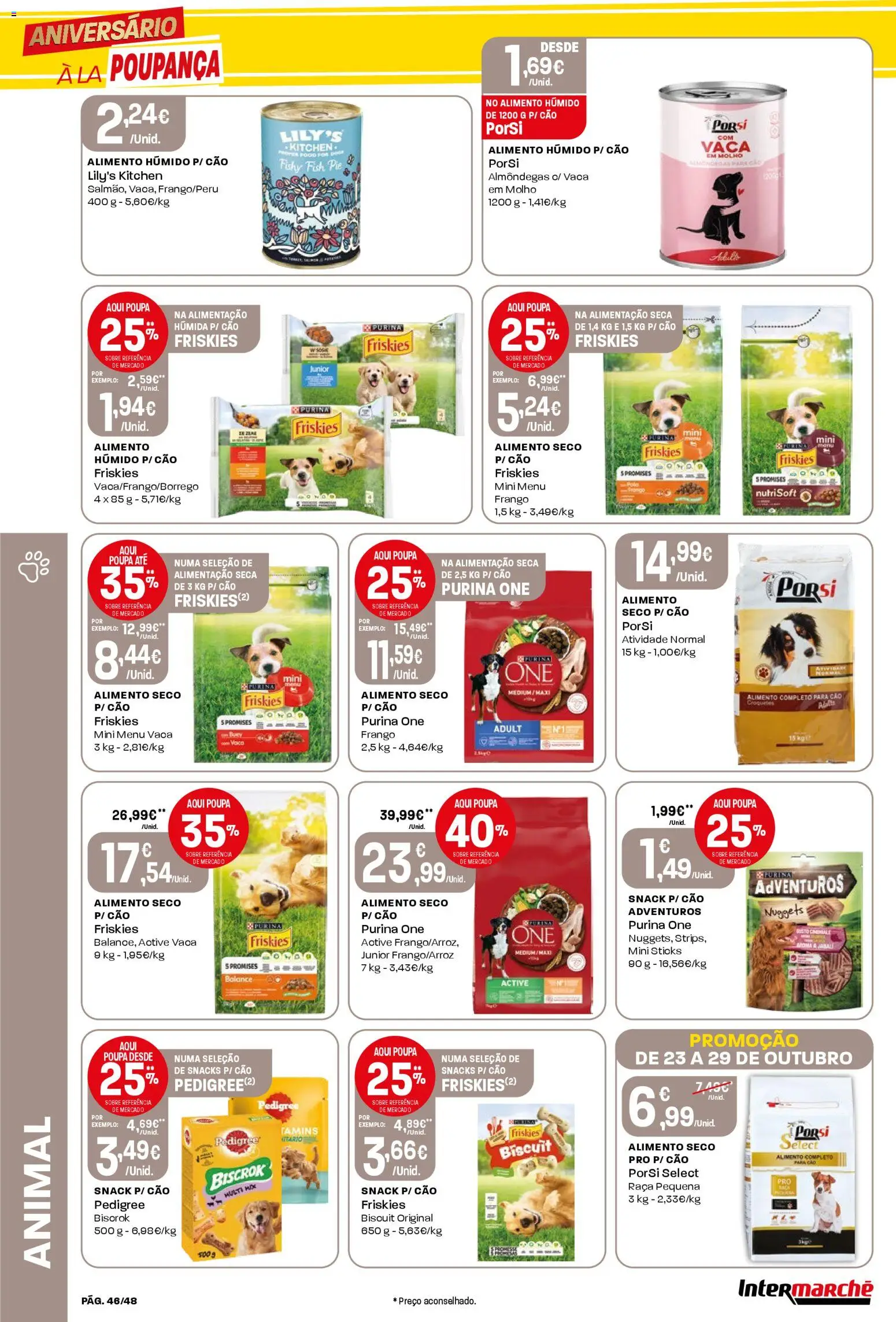 Intermarché folheto │ válido de 23.10.2025 | Página: 46 | Produtos: Purina one, Frango, Nuggets