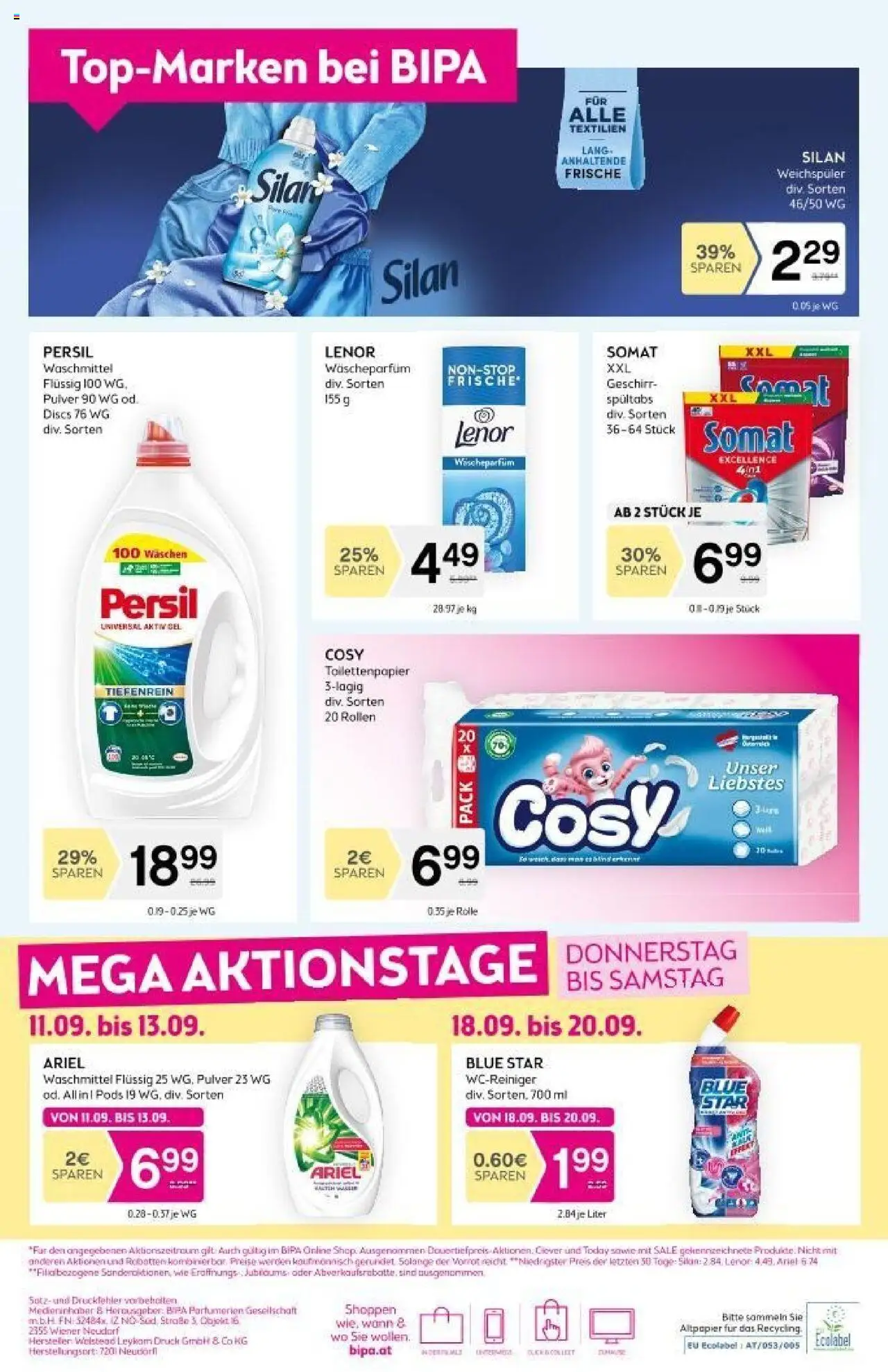 Bipa Flugblatt gültig ab 11.09.2025 | Seite: 10 | Produkte: Weichspüler, Waschmittel