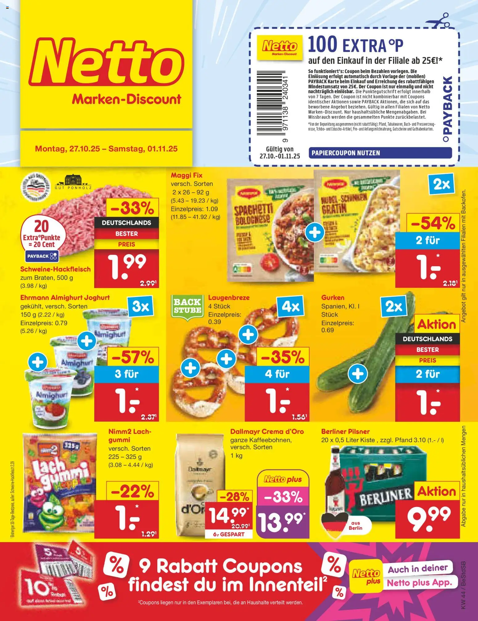 Netto Marken-Discount Prospekt 	 – gültig ab 27.10.2025 | Seite: 1 | Produkte: Berliner, Maggi, Joghurt, Berliner pilsner