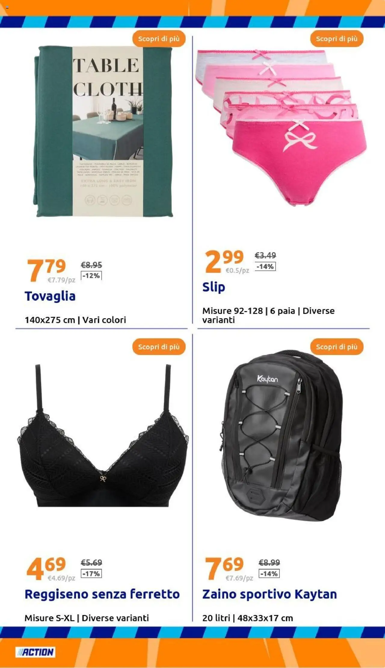 Volantino Action del 10.09.2025 | Pagina: 25 | Prodotti: Reggiseno, Slip, Zaino, Tovaglia