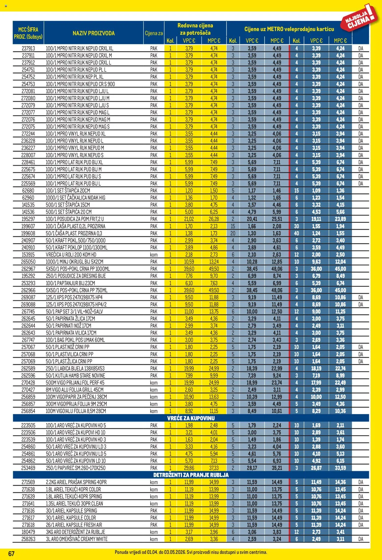 Metro katalog | vrijedi od 01.04.2026 | Stranica: 67 | Proizvodi: Kutija, Deterdžent, Umak, Ariel