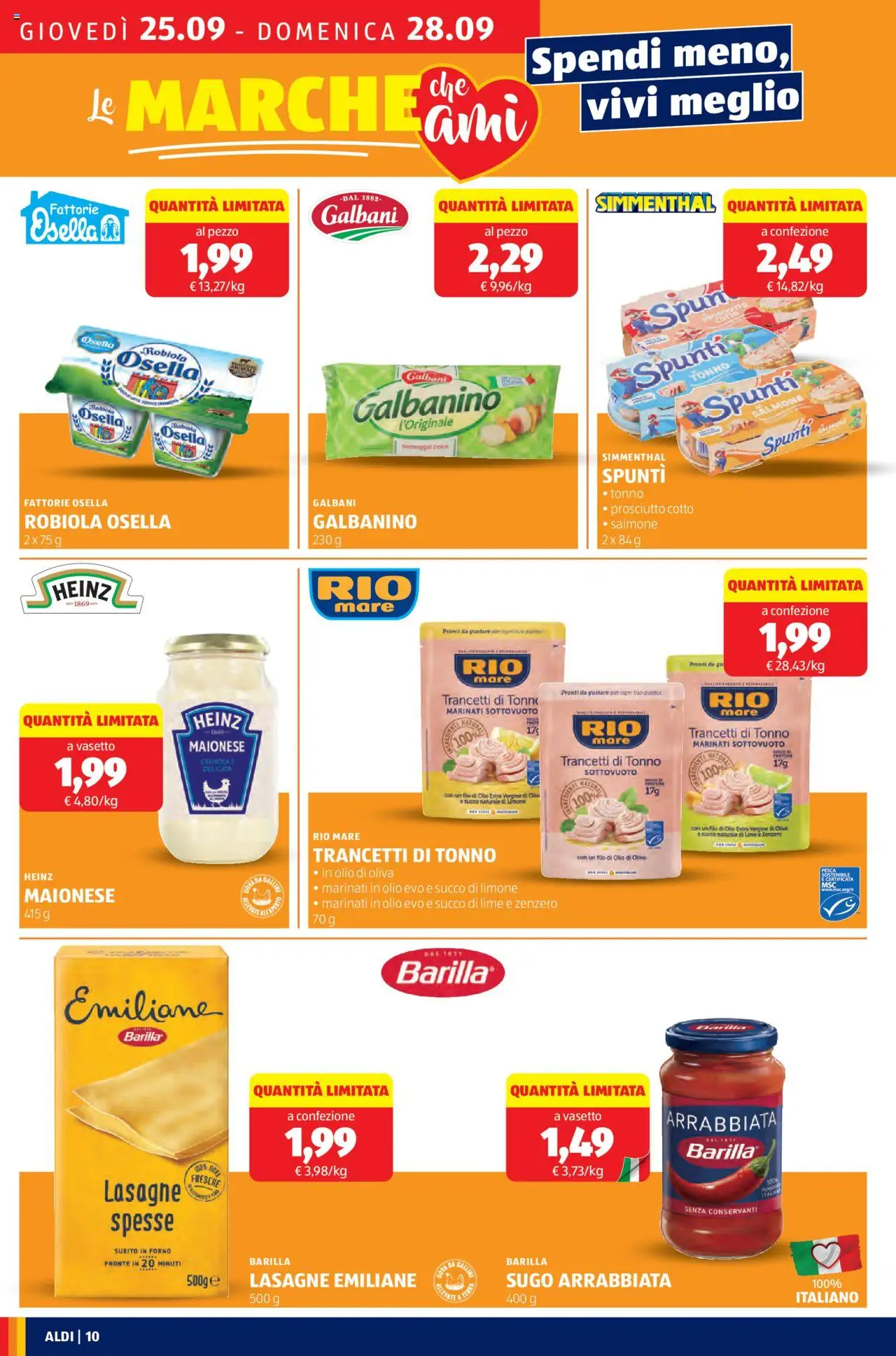 Volantino Aldi del 25.09.2025 | Pagina: 10 | Prodotti: Prosciutto Cotto, Prosciutto, Sugo, Robiola