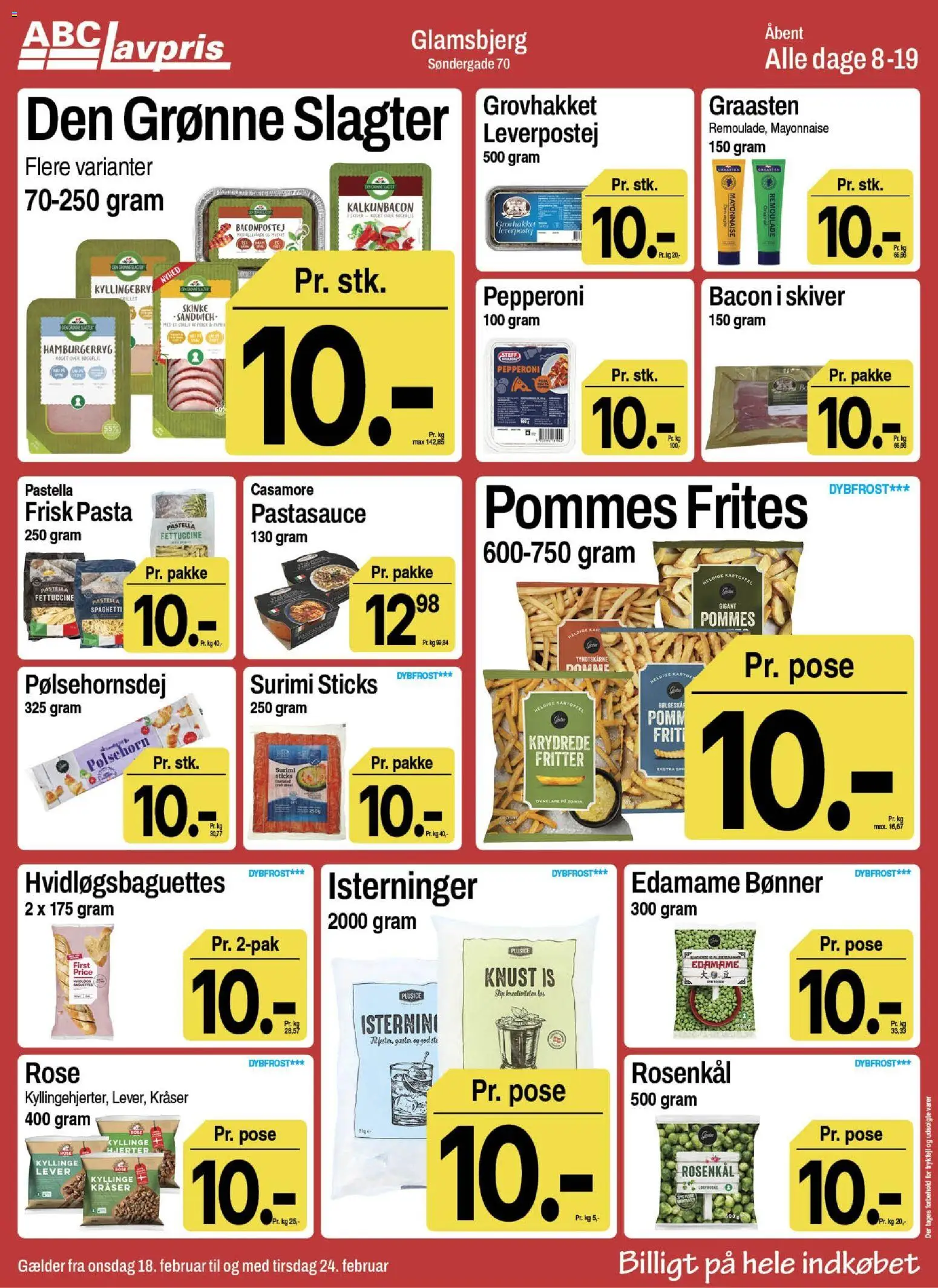 Abc Lavpris tilbudsavis – gyldig fra 18.02.2026 | Side: 5 | Produkter: Pølsehorn, Leverpostej, Is, Pastasauce