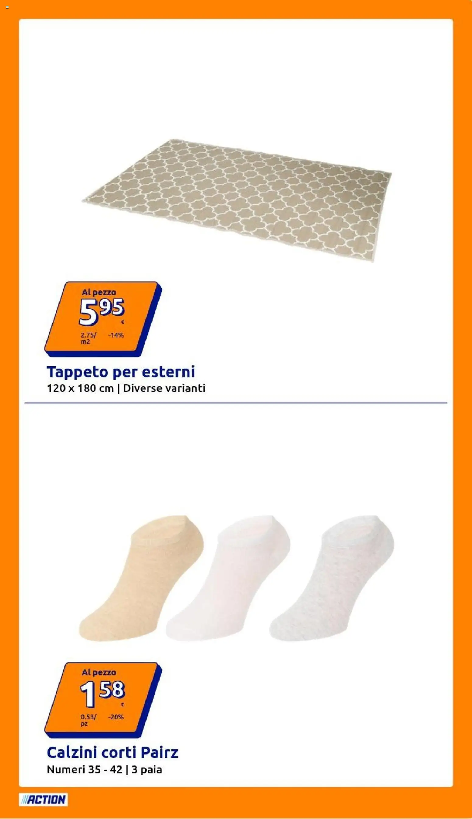 Volantino Action del 01.04.2026 | Pagina: 13 | Prodotti: Calzini, Tappeto