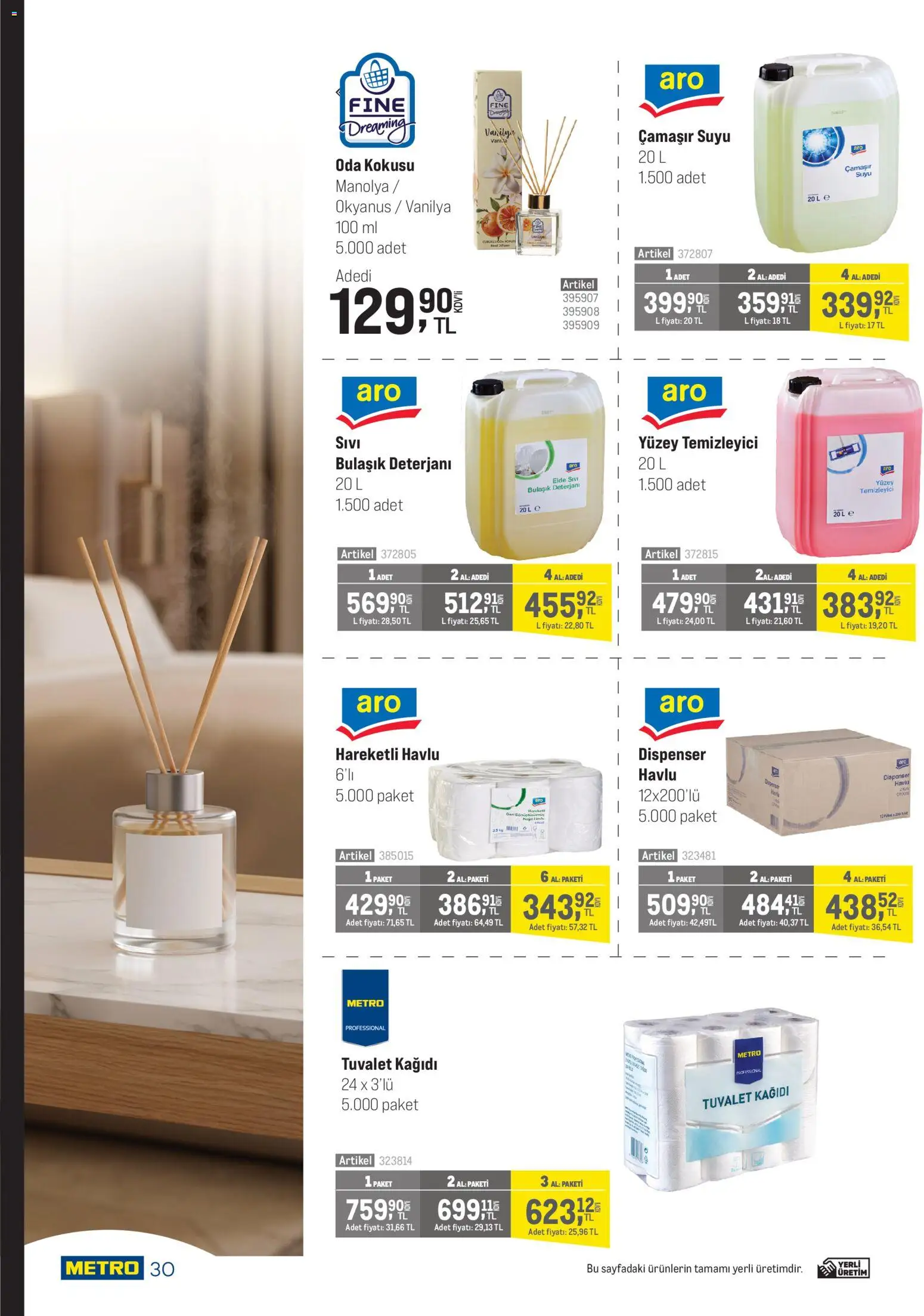 Metro - Şehir Otelleri - 22.04.2026 tarihinden itibaren geçerlidir | Sayfa: 30 | Ürünler: Oda kokusu, Tuvalet, Bulaşık deterjanı, Yüzey temizleyici