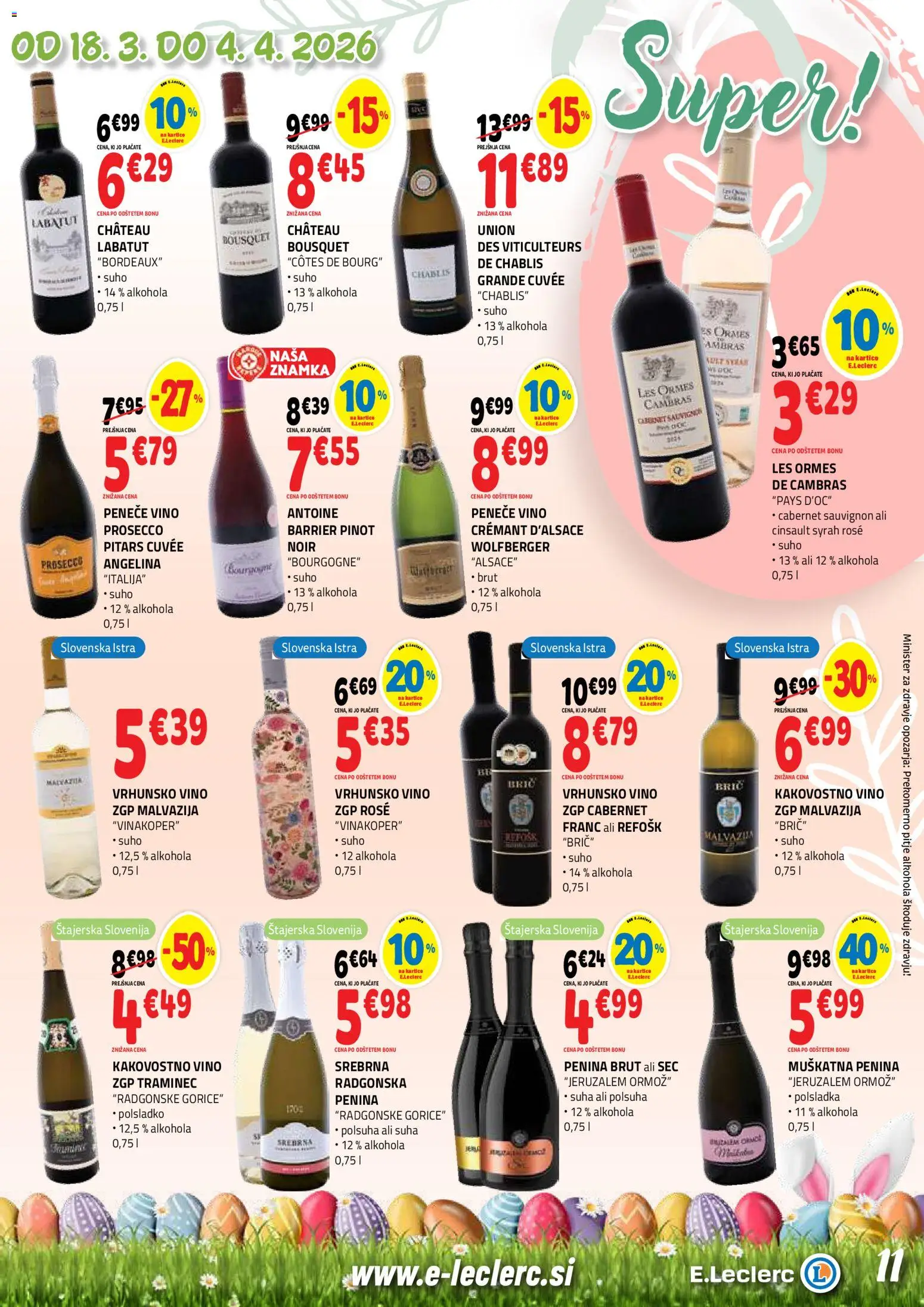 Novi E.leclerc katalog ponudbe – veljaven od 18.03.2026 | Stran: 11 | Izdelki: Penina, Vino