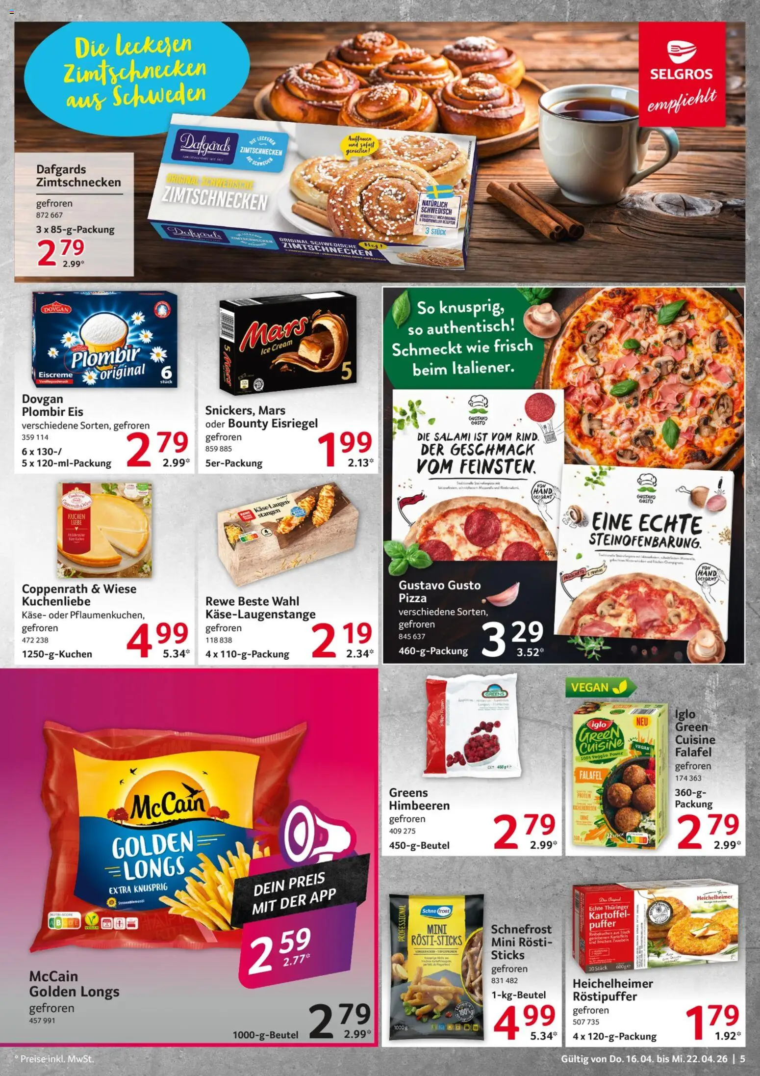 Selgros Prospekt 	 – gültig ab 16.04.2026 | Seite: 5 | Produkte: Käse, McCain, Salami, Eis