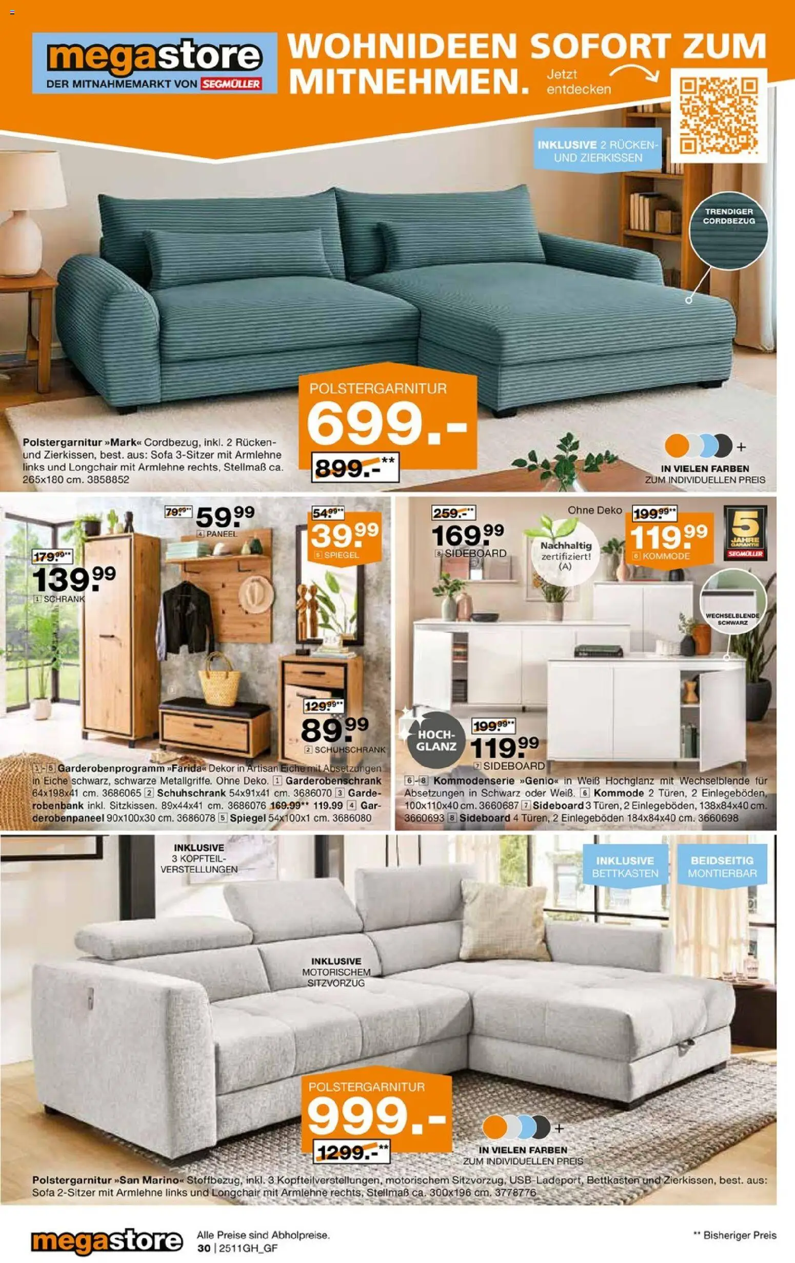 Segmüller Prospekt 	 – gültig ab 01.11.2025 | Seite: 46 | Produkte: Sideboard, Kommode, Sofa, Spiegel