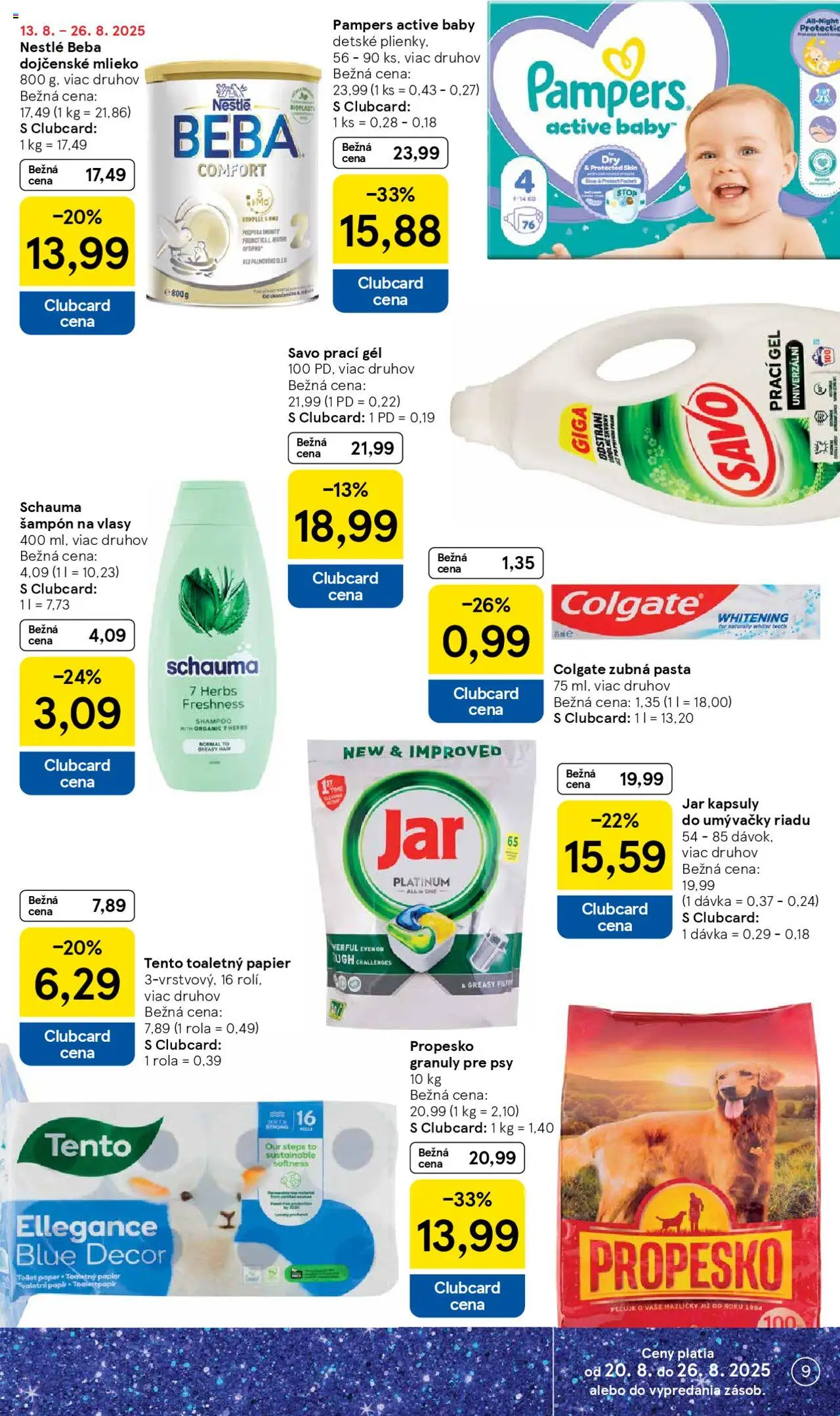 Tesco Hypermarket - leták │ platný od 20.08.2025 | Strana: 9 | Produkty: Šampón, Toaletný papier, Pampers, Beba