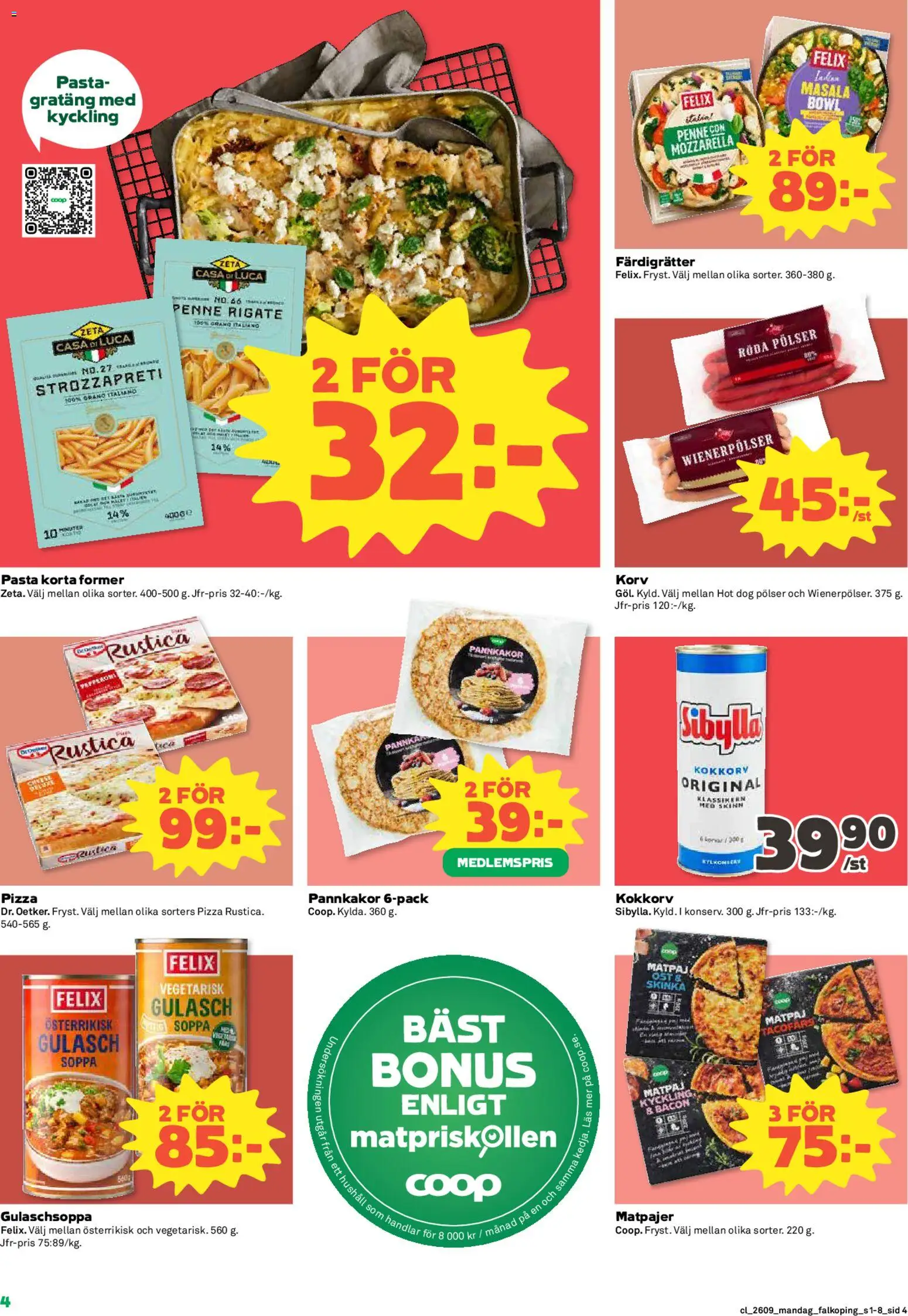 Coop reklamblad aktuell från 23.02.2026 | Sida: 4 | Produkter: Skinka, Pizza, Pasta, Soppa