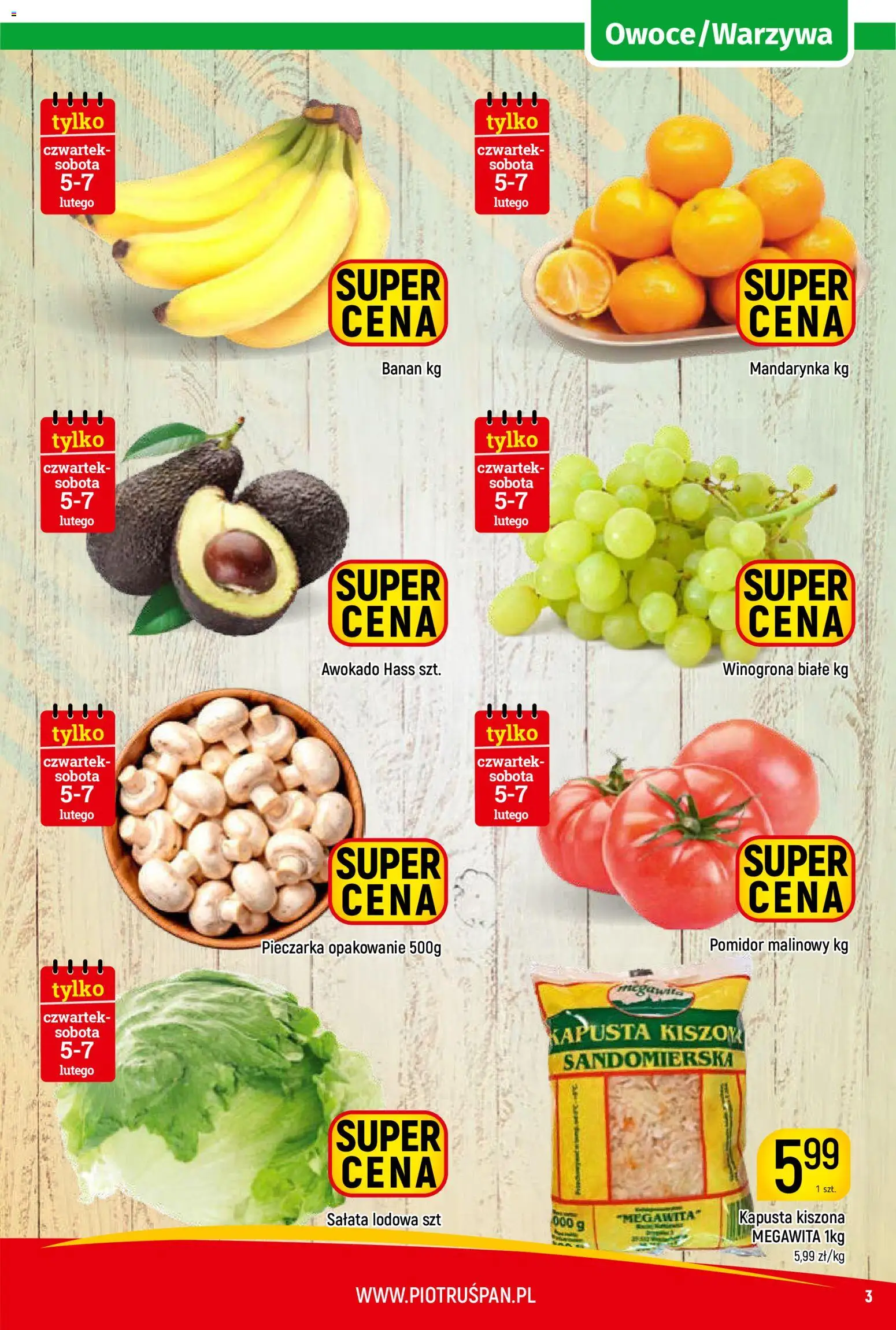 Piotruś Pan Gazetka od 29.01.2026 | Strona: 3 | Produkty: Winogrona, Kapusta kiszona, Banan, Owoce