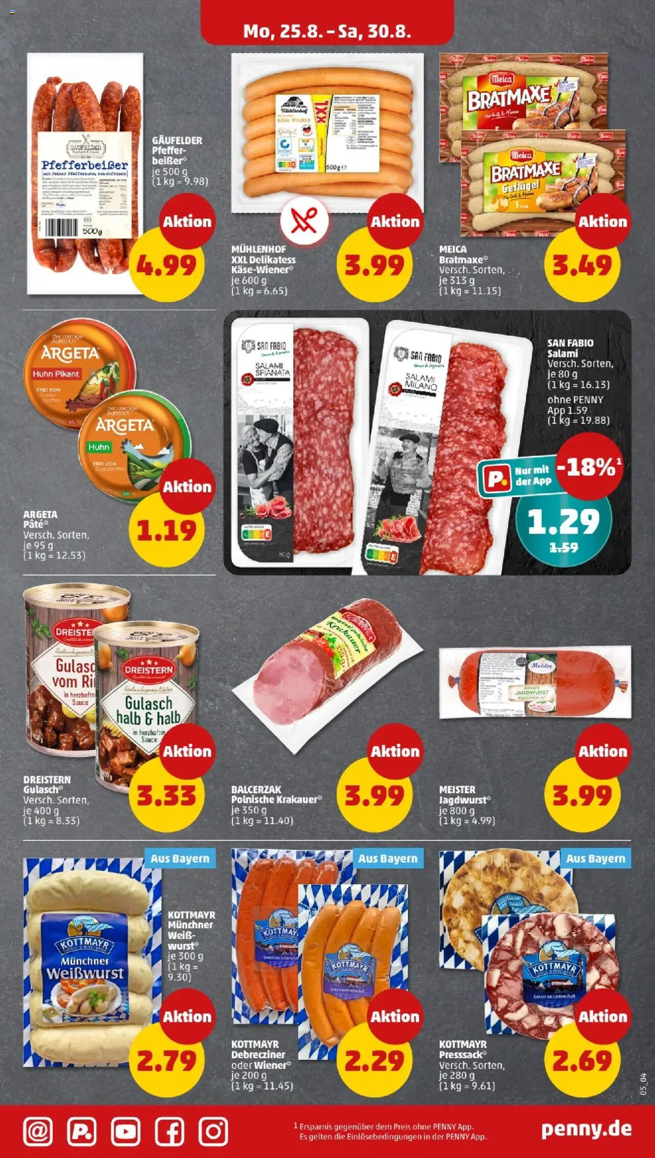 Penny - Bayern  - gültig ab dem 25.08.2025 | Seite: 5 | Produkte: Weißwurst, Gulasch, Pfeffer, Salami