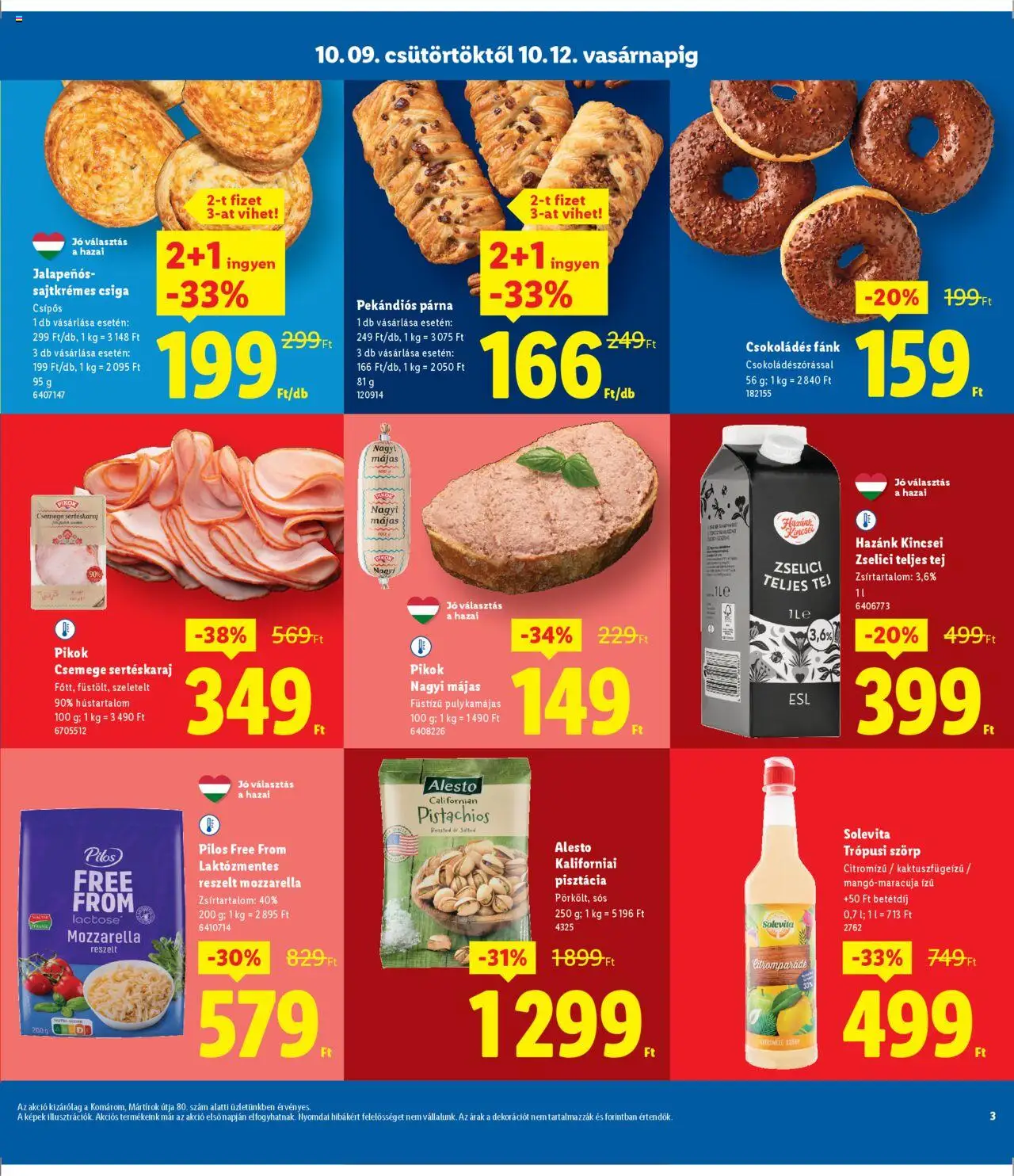 Lidl akciós ujság - amely érvényes a következő dátumtól: 09.10.2025 | Oldal: 3 | Termékek: Szörp, Fánk, Párna, Tej
